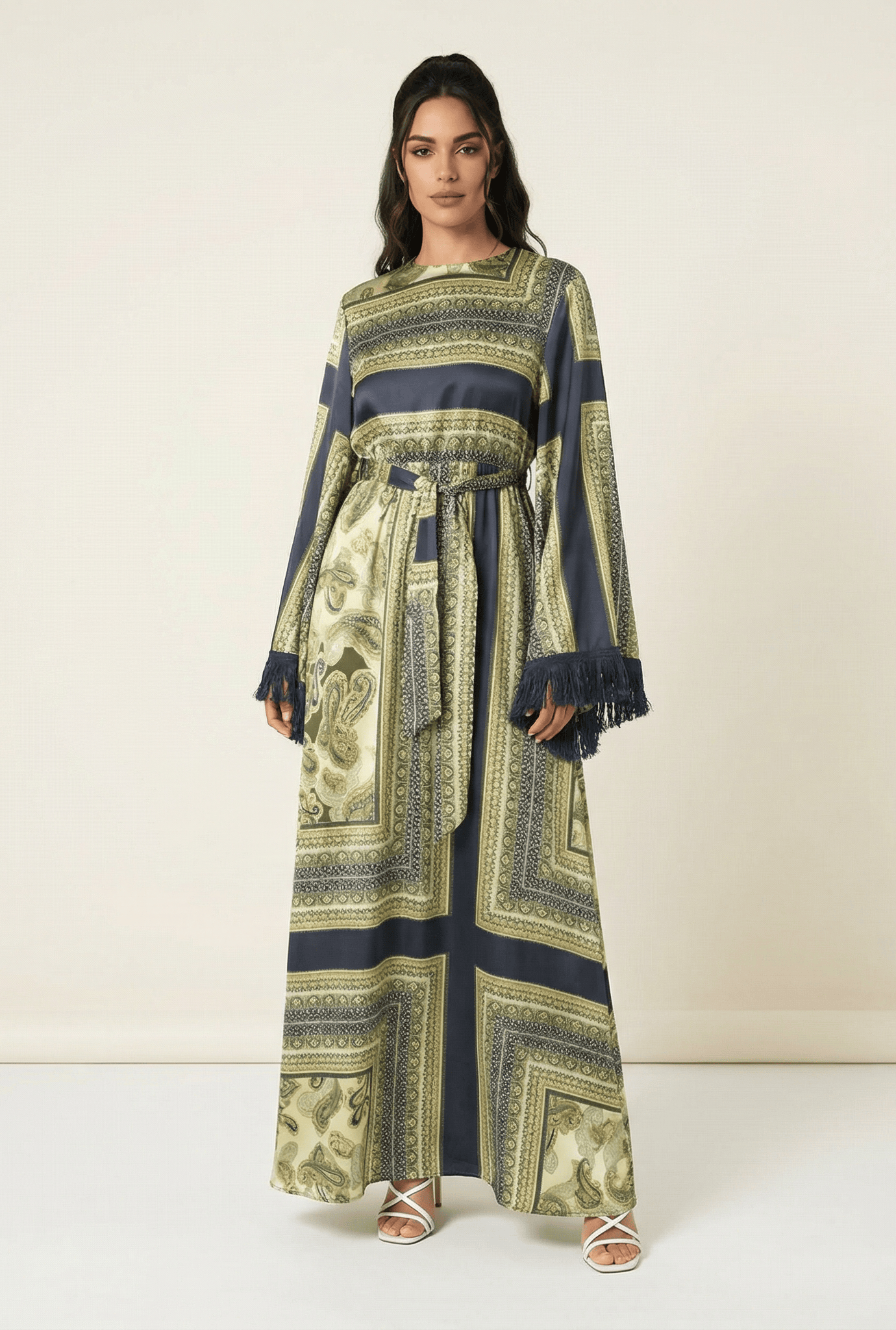 Olive tassle Paisley modest maxi 👗 Kabayare