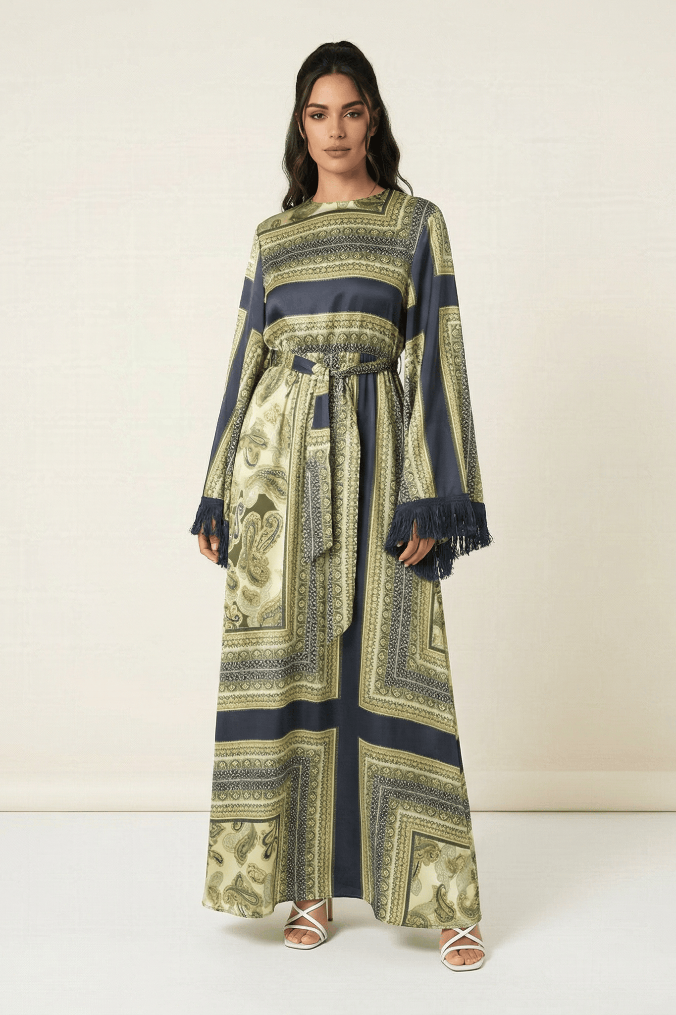 Olive tassle Paisley modest maxi 👗 Kabayare