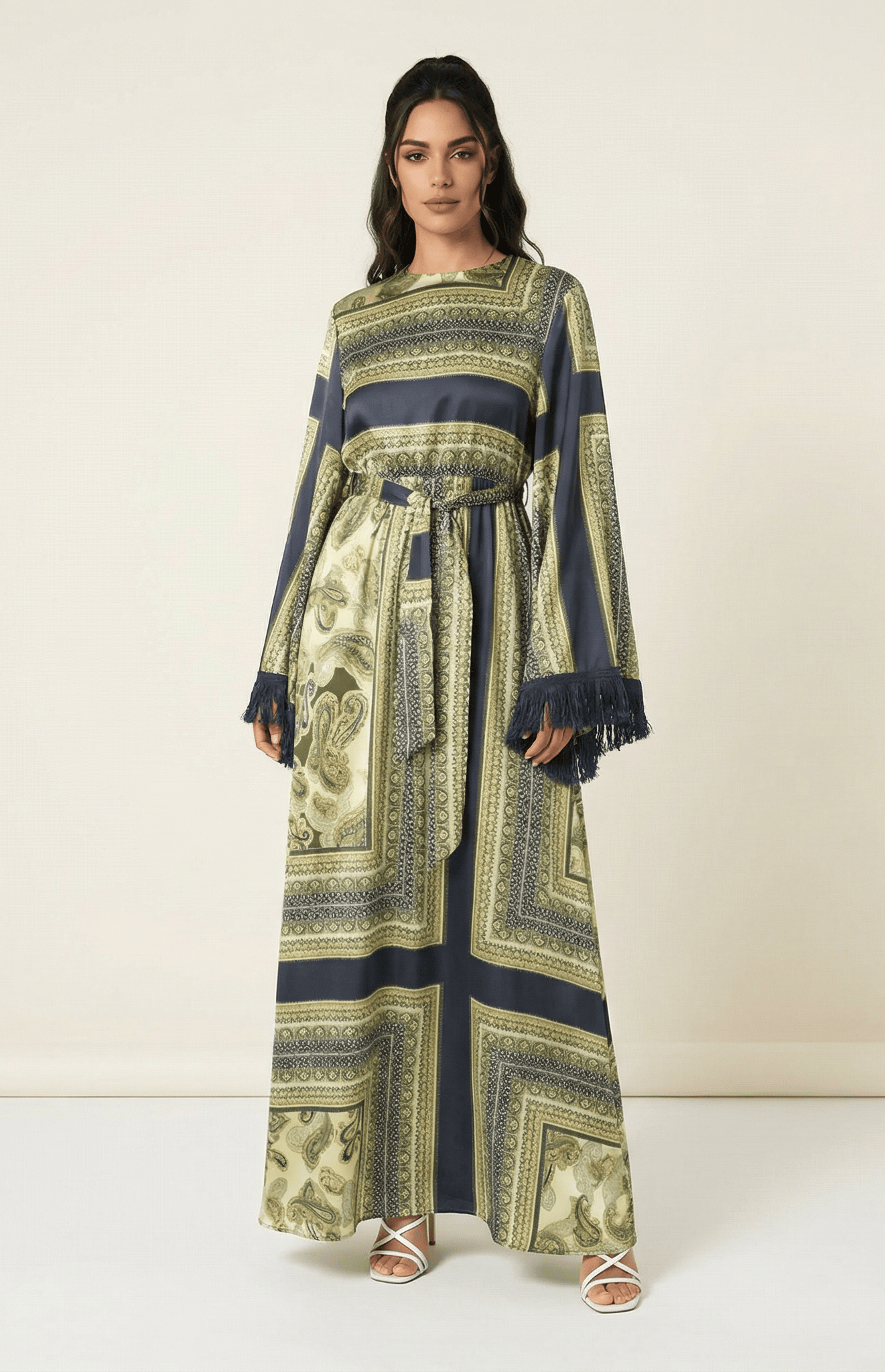 Olive tassle Paisley modest maxi 👗 Kabayare