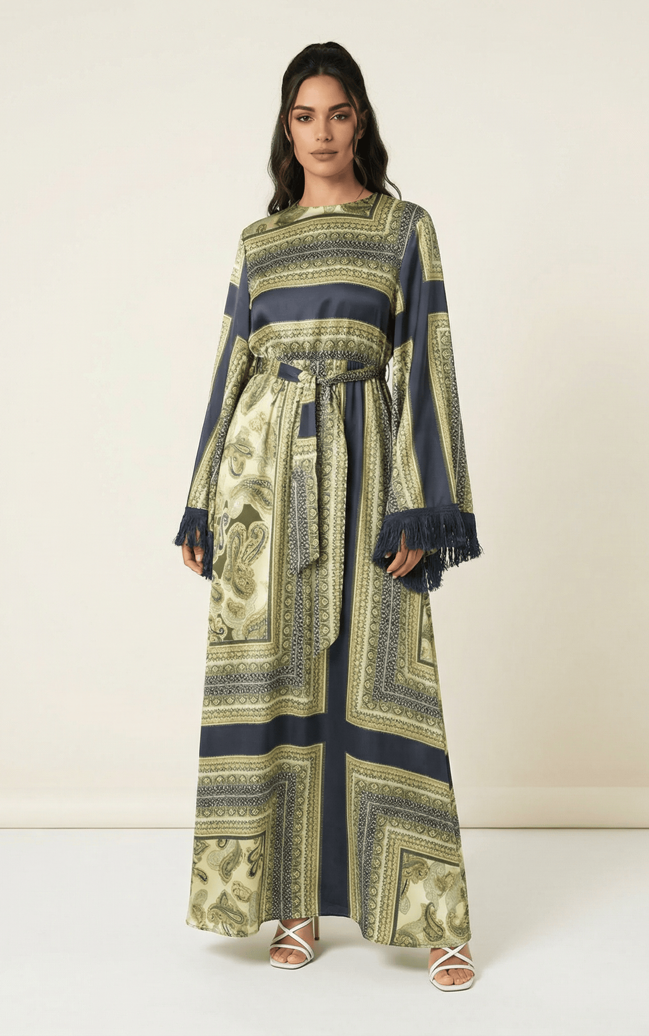 Olive tassle Paisley modest maxi 👗 Kabayare