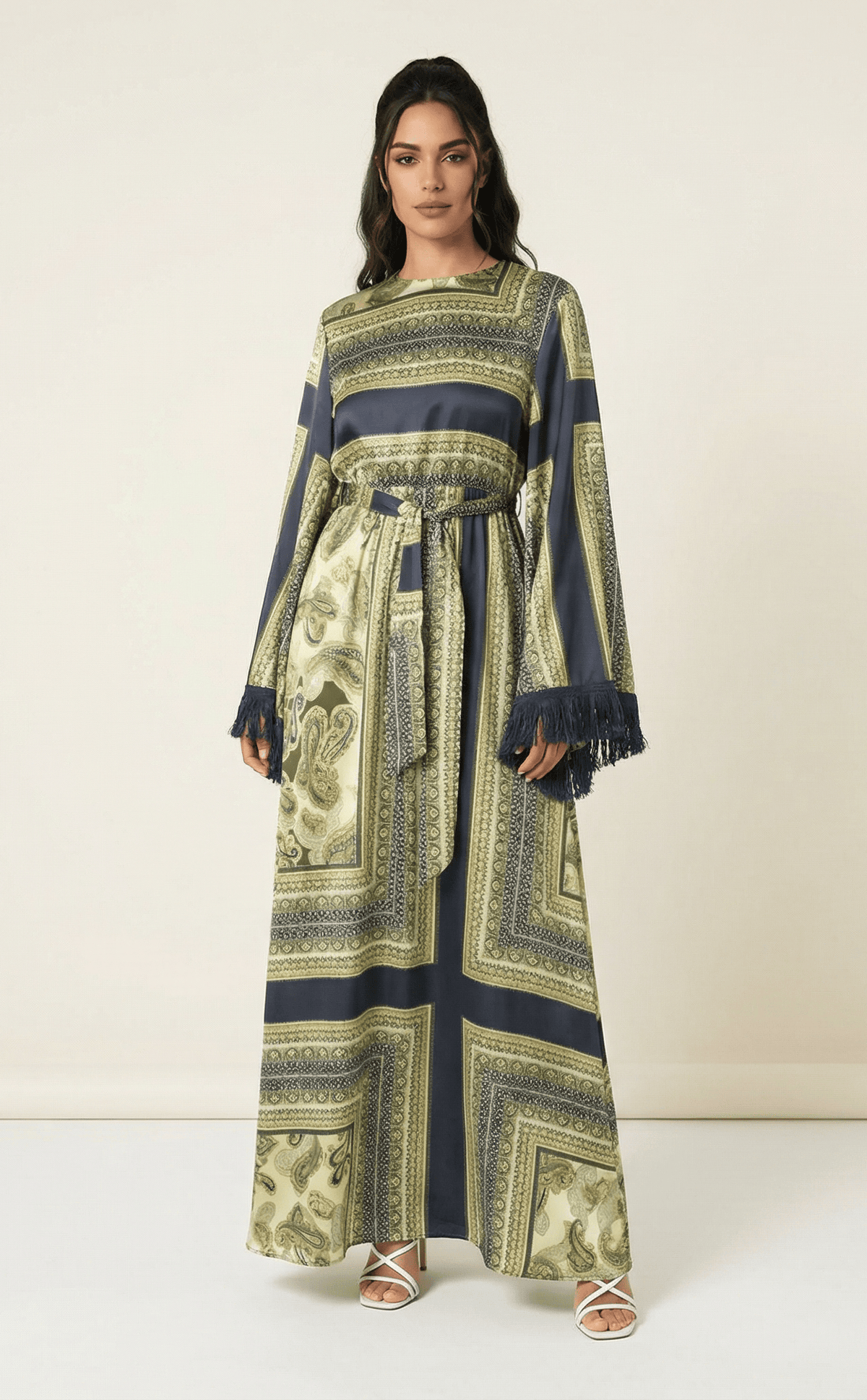 Olive tassle Paisley modest maxi 👗 Kabayare
