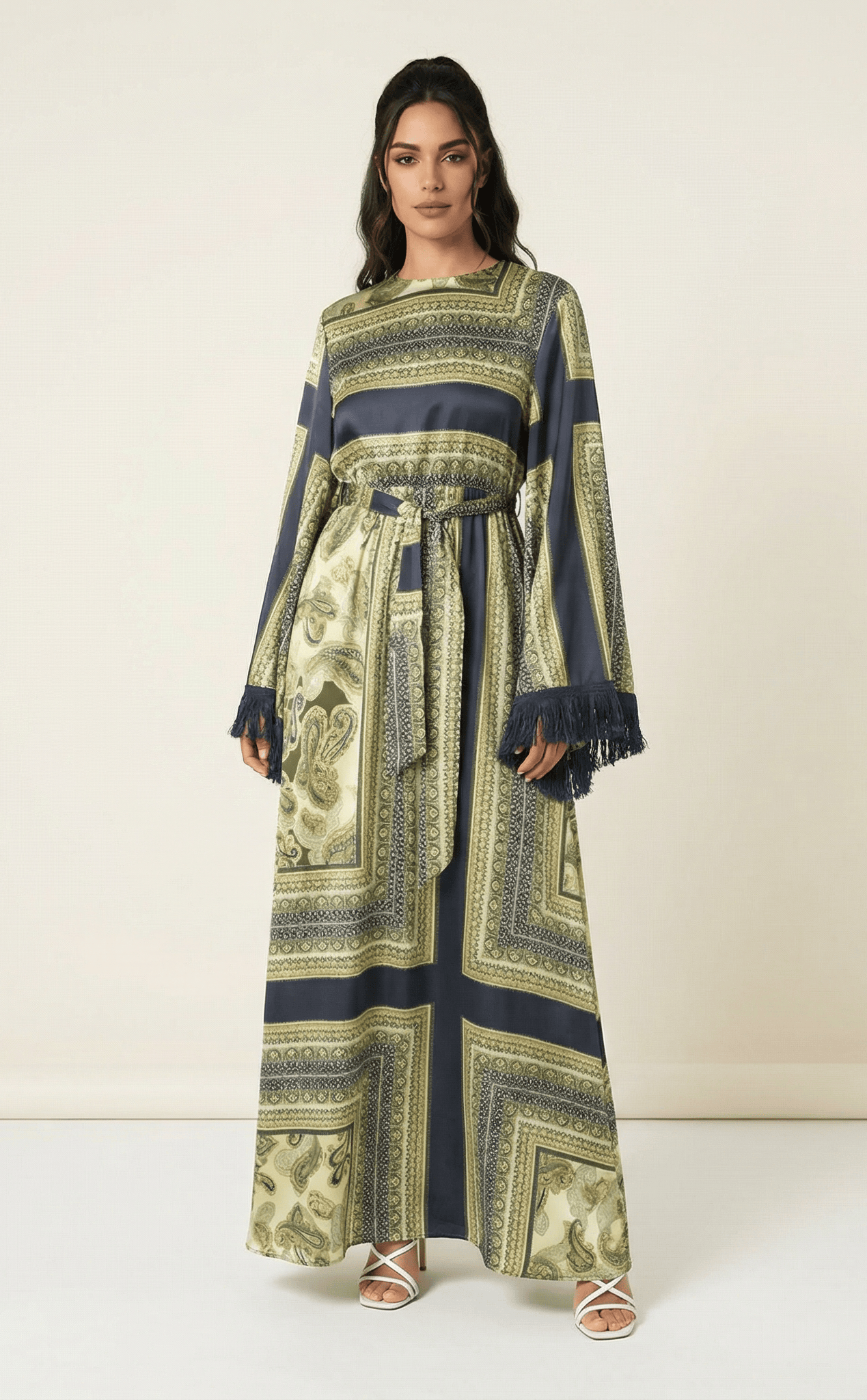 Olive tassle Paisley modest maxi 👗 Kabayare