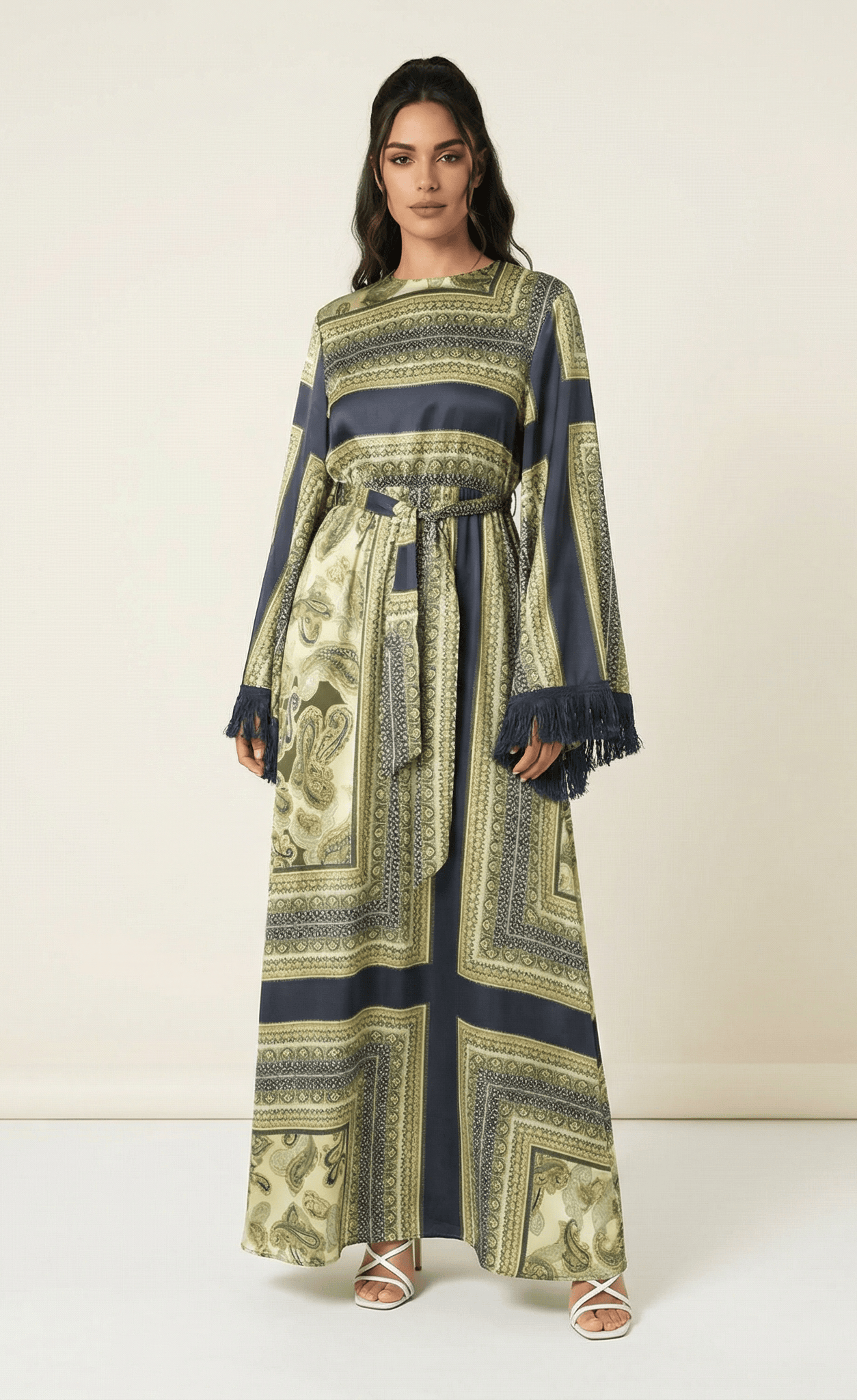 Olive tassle Paisley modest maxi 👗 Kabayare