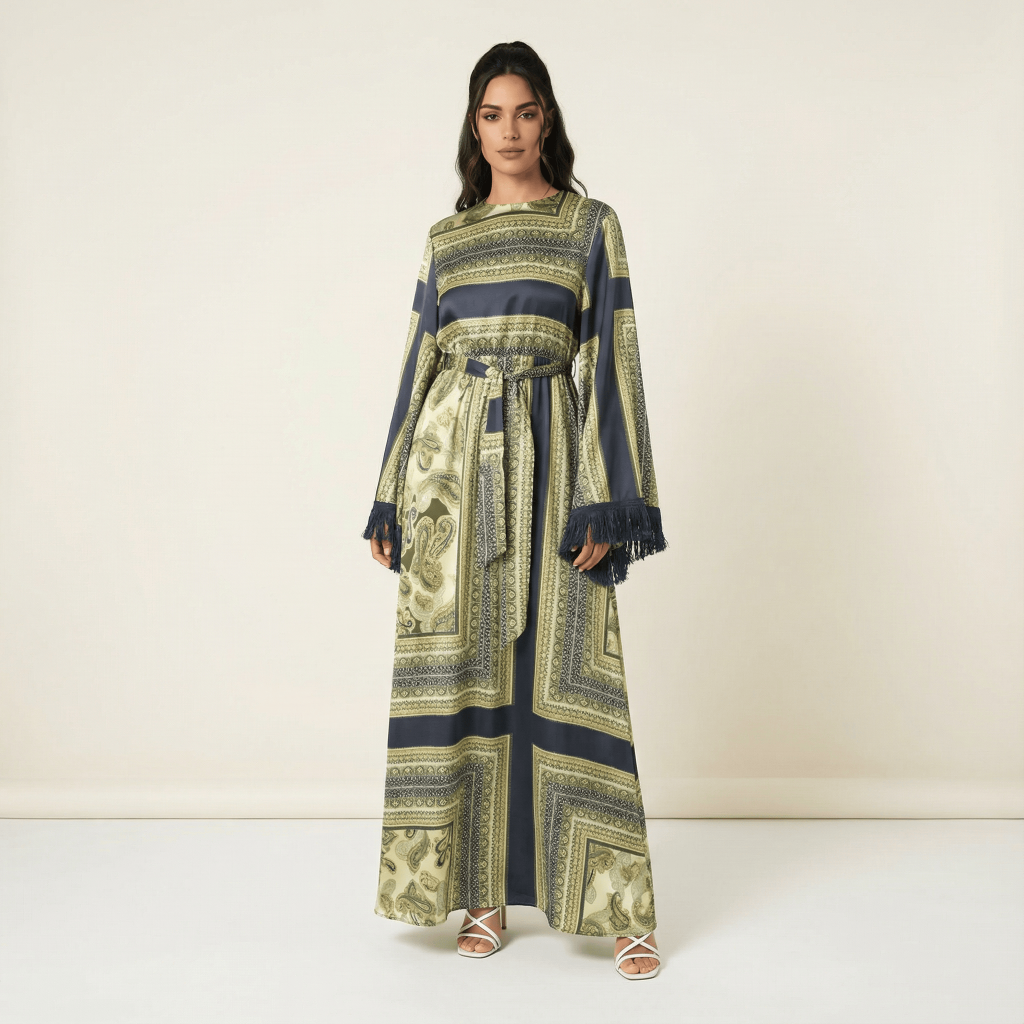 Olive tassle Paisley modest maxi ๐ Kabayare