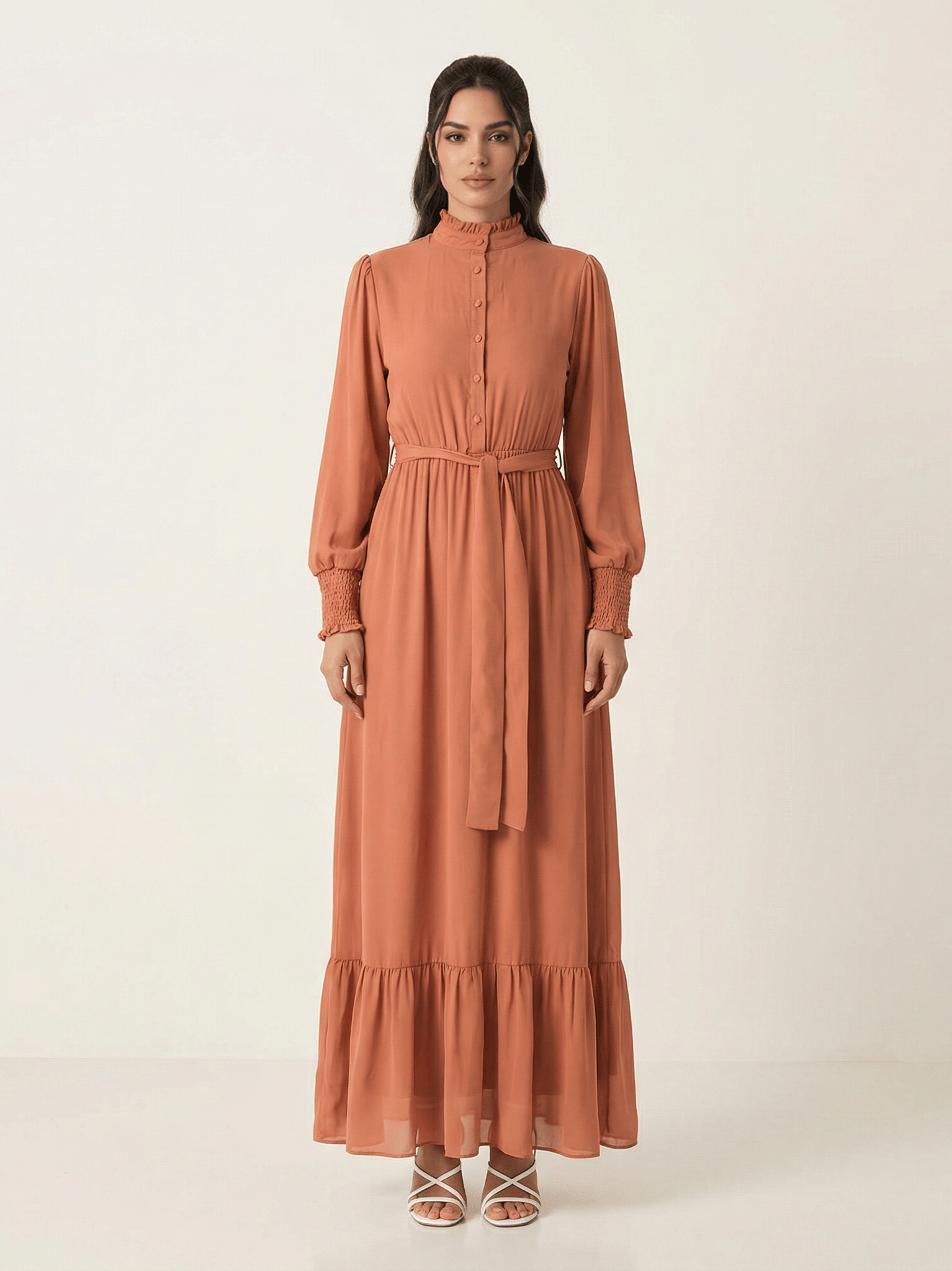 Olivia crepe long sleeve maxi modest dress Kabayare