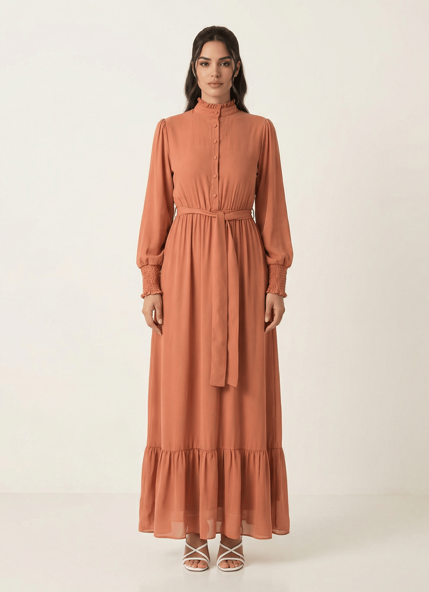 Olivia crepe long sleeve maxi modest dress Kabayare