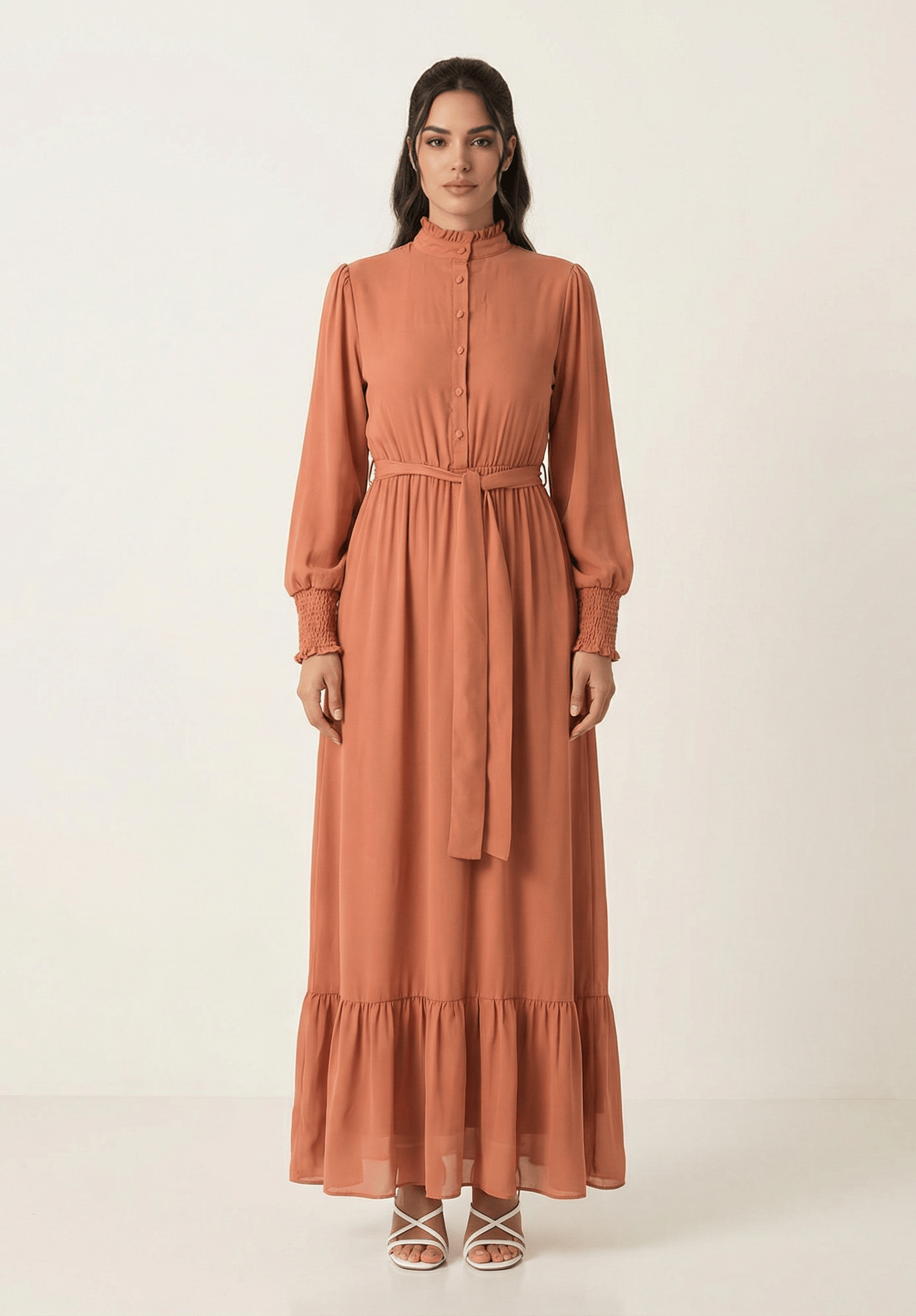 Olivia crepe long sleeve maxi modest dress Kabayare