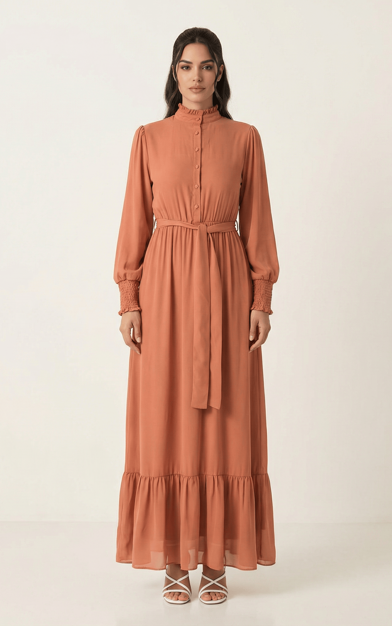 Olivia crepe long sleeve maxi modest dress Kabayare