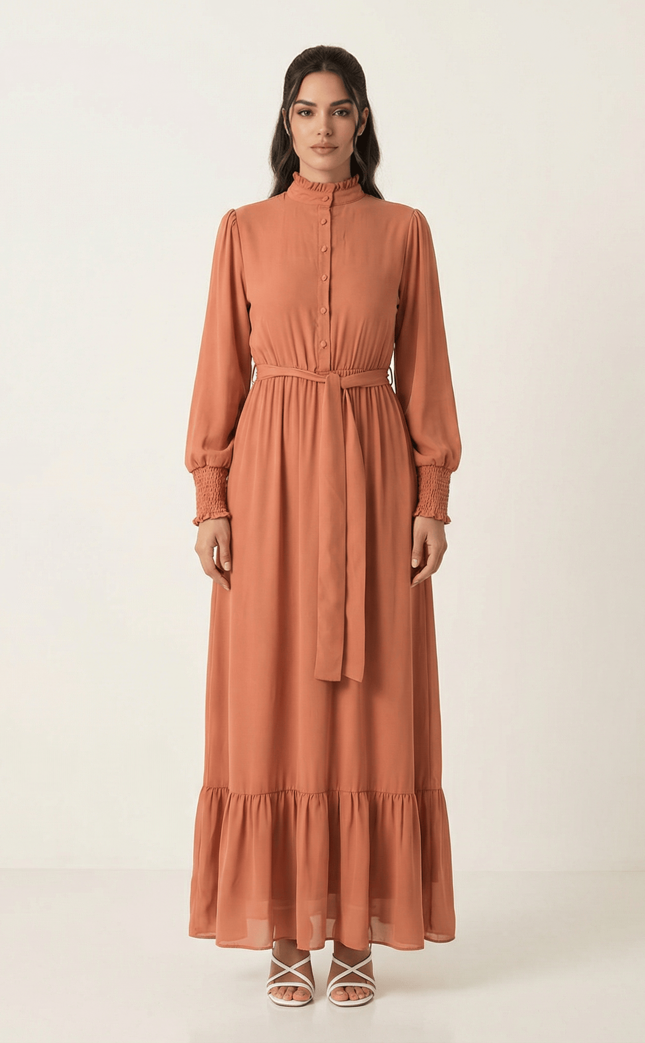 Olivia crepe long sleeve maxi modest dress Kabayare