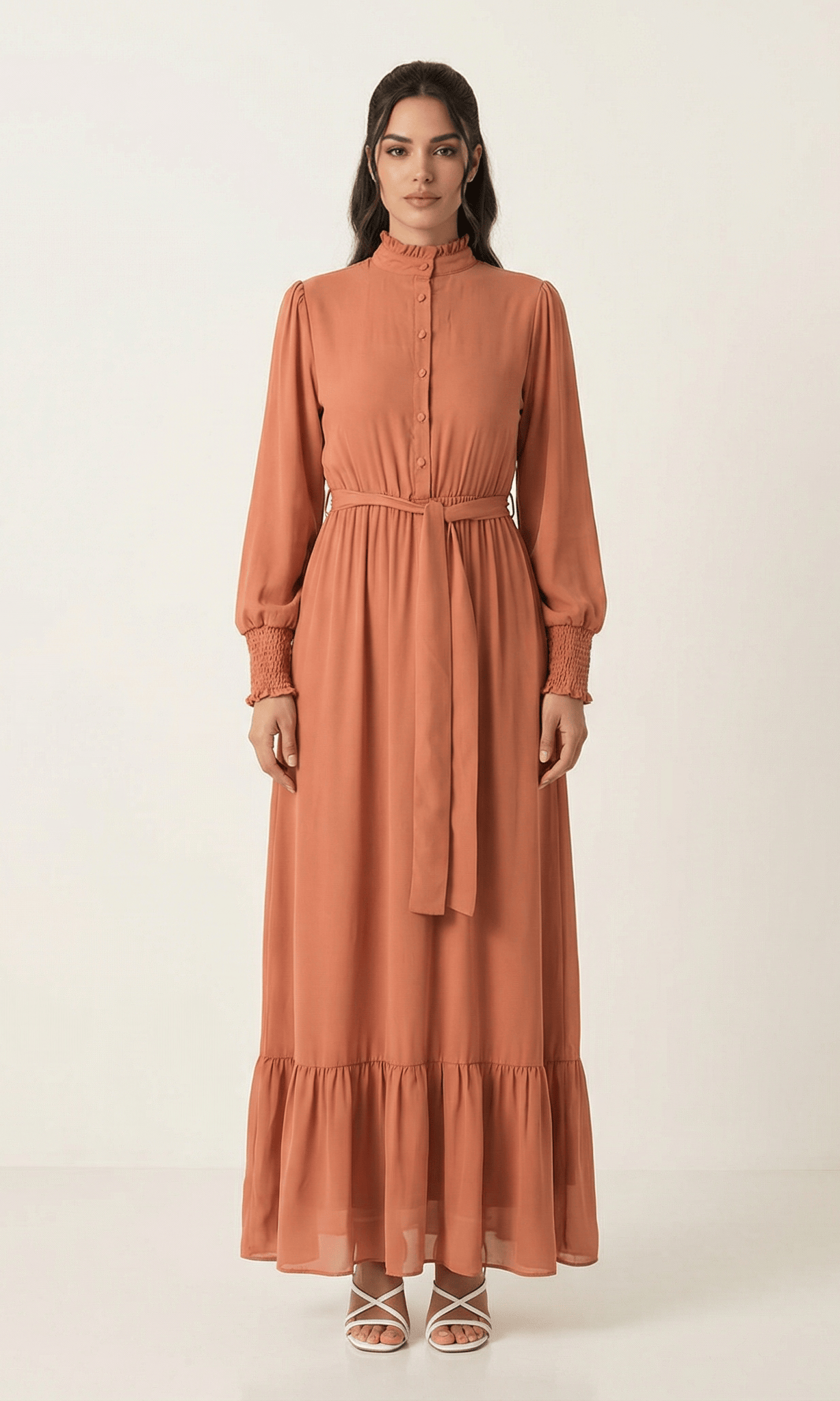 Olivia crepe long sleeve maxi modest dress Kabayare