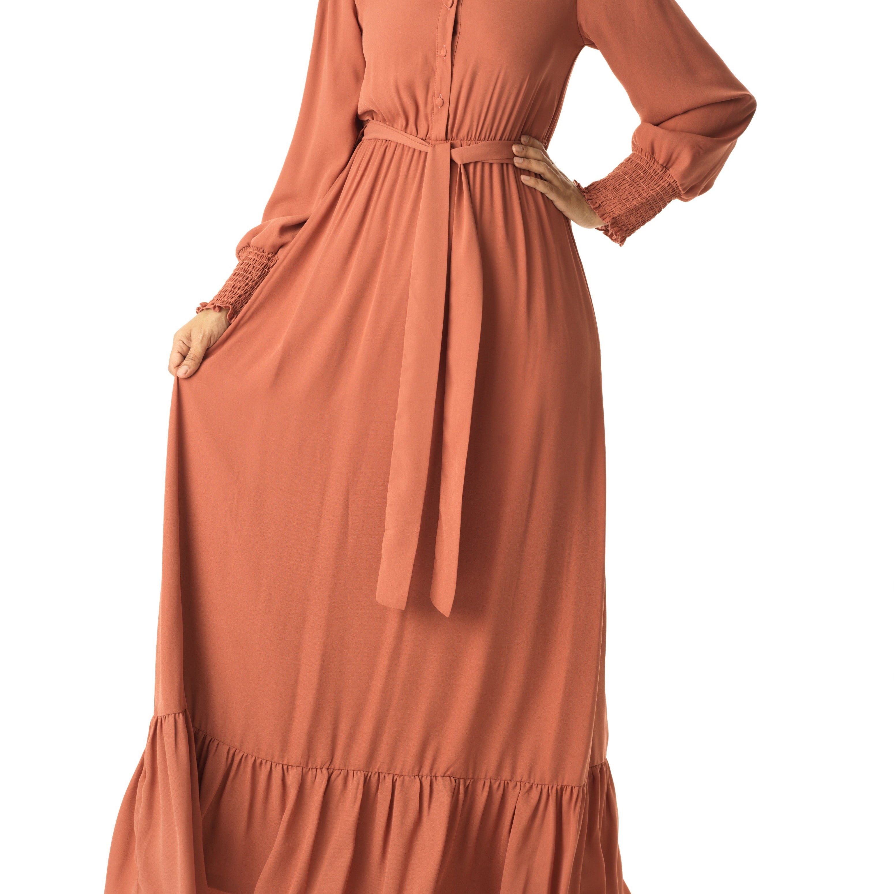 Olivia crepe long sleeve maxi modest dress Kabayare