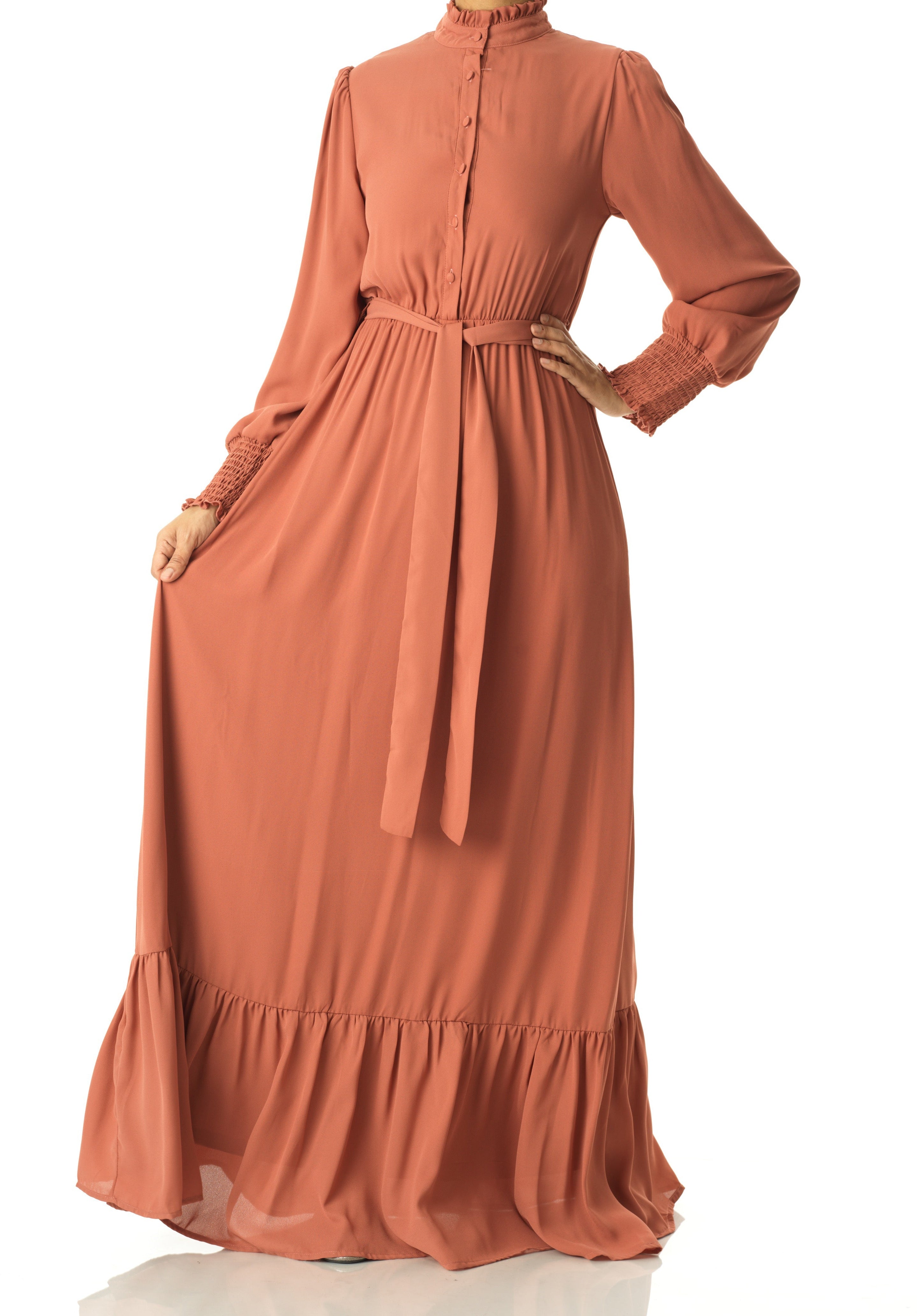 Olivia crepe long sleeve maxi modest dress Kabayare