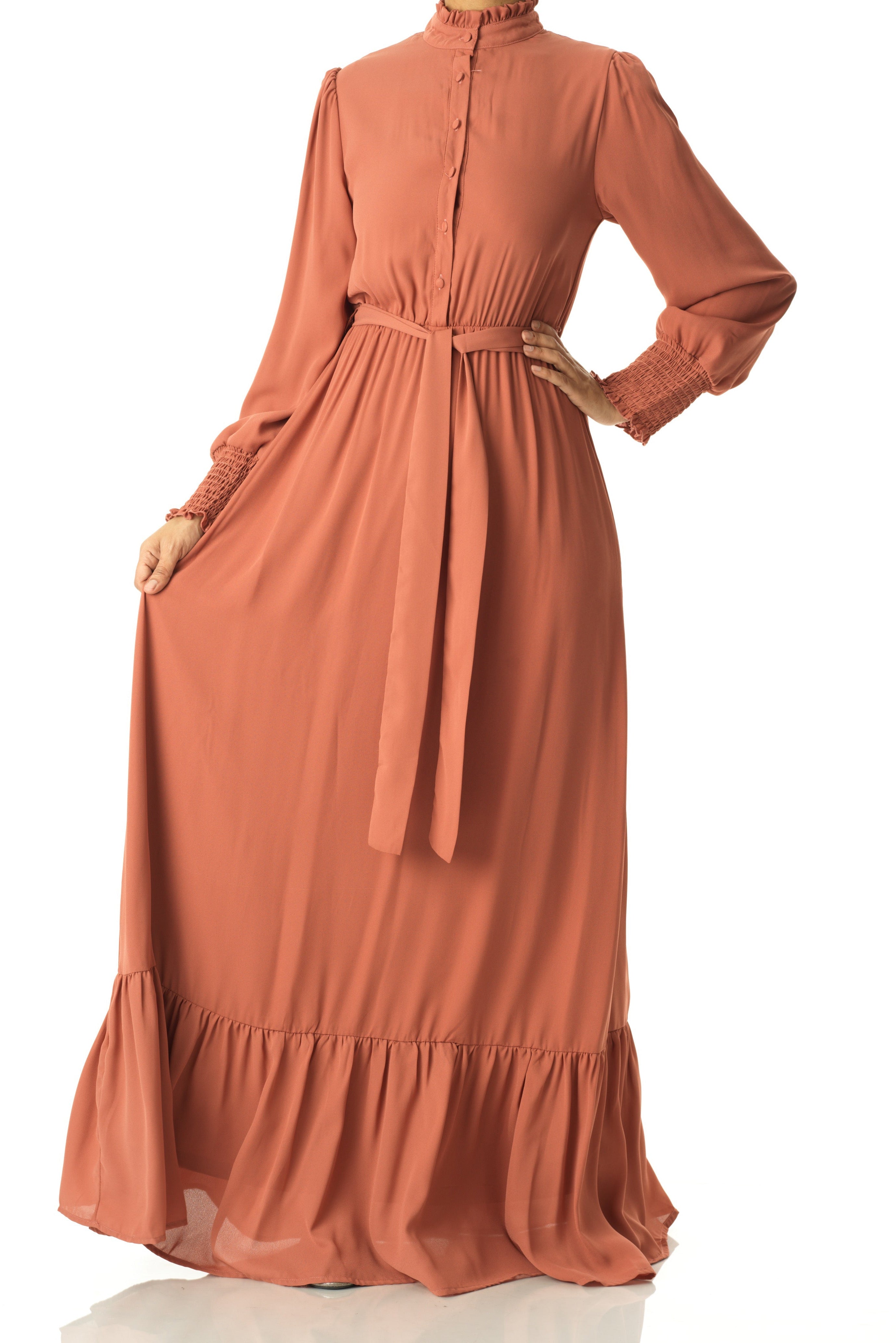 Olivia crepe long sleeve maxi modest dress Kabayare