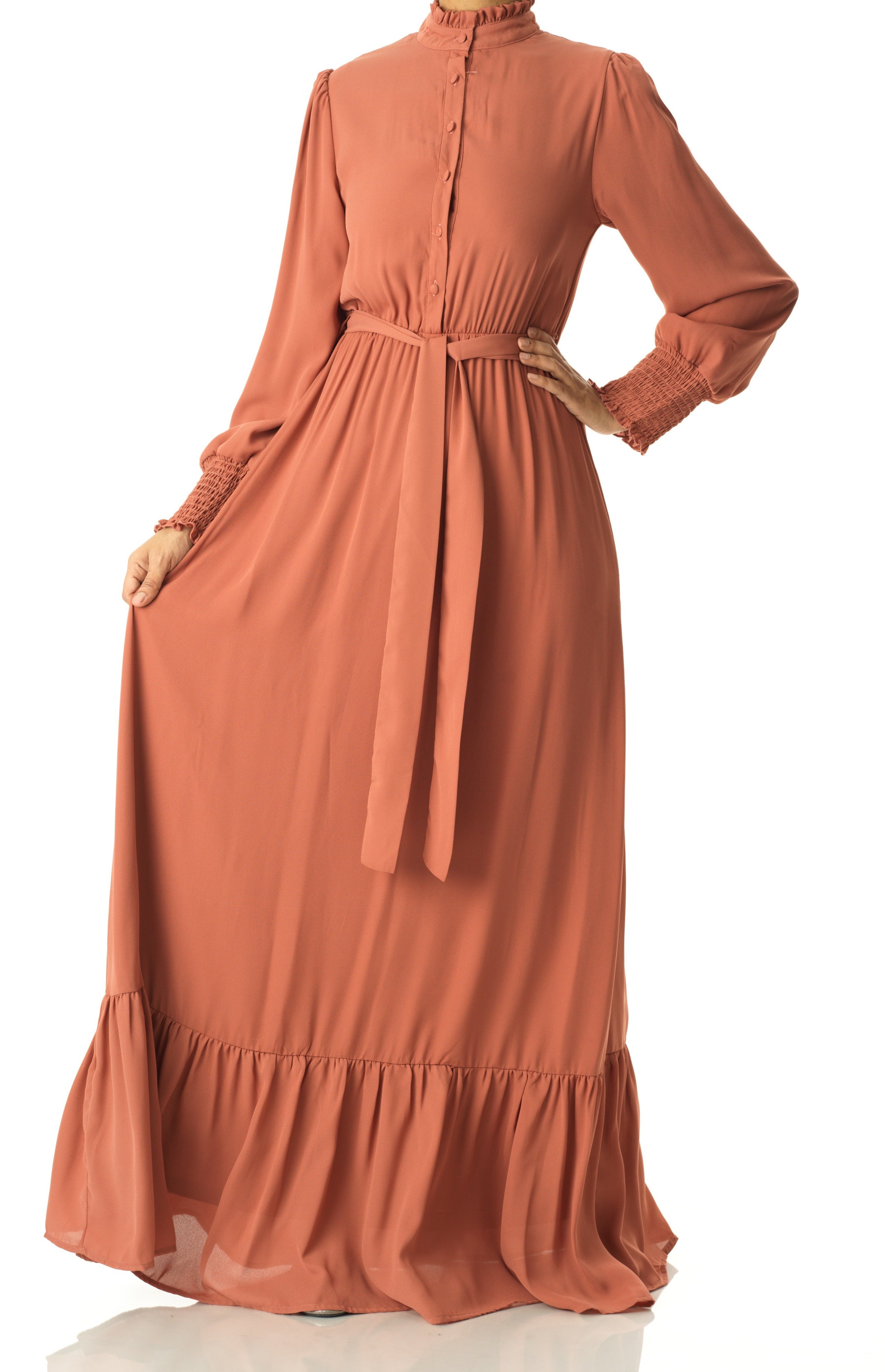 Olivia crepe long sleeve maxi modest dress Kabayare