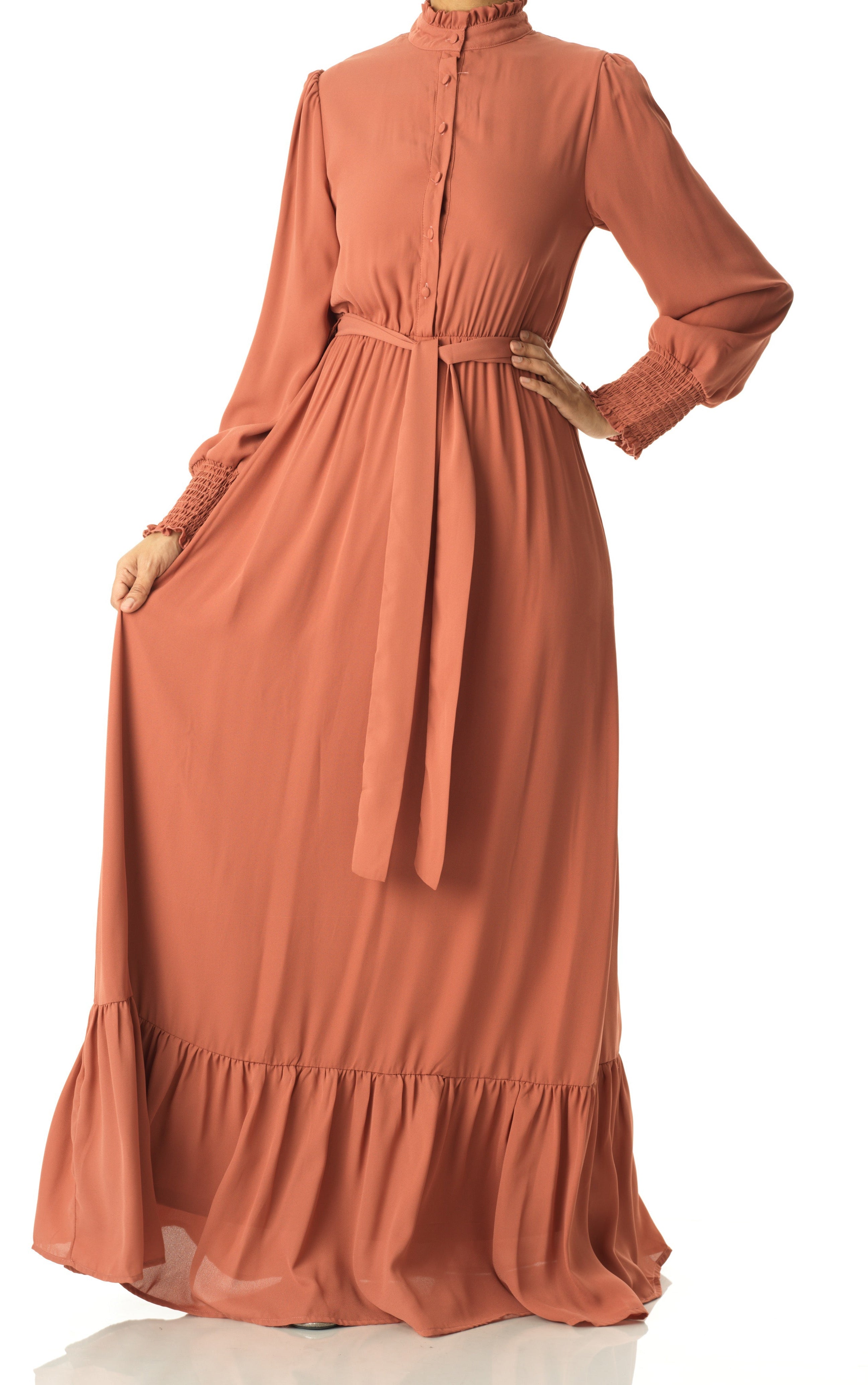 Olivia crepe long sleeve maxi modest dress Kabayare