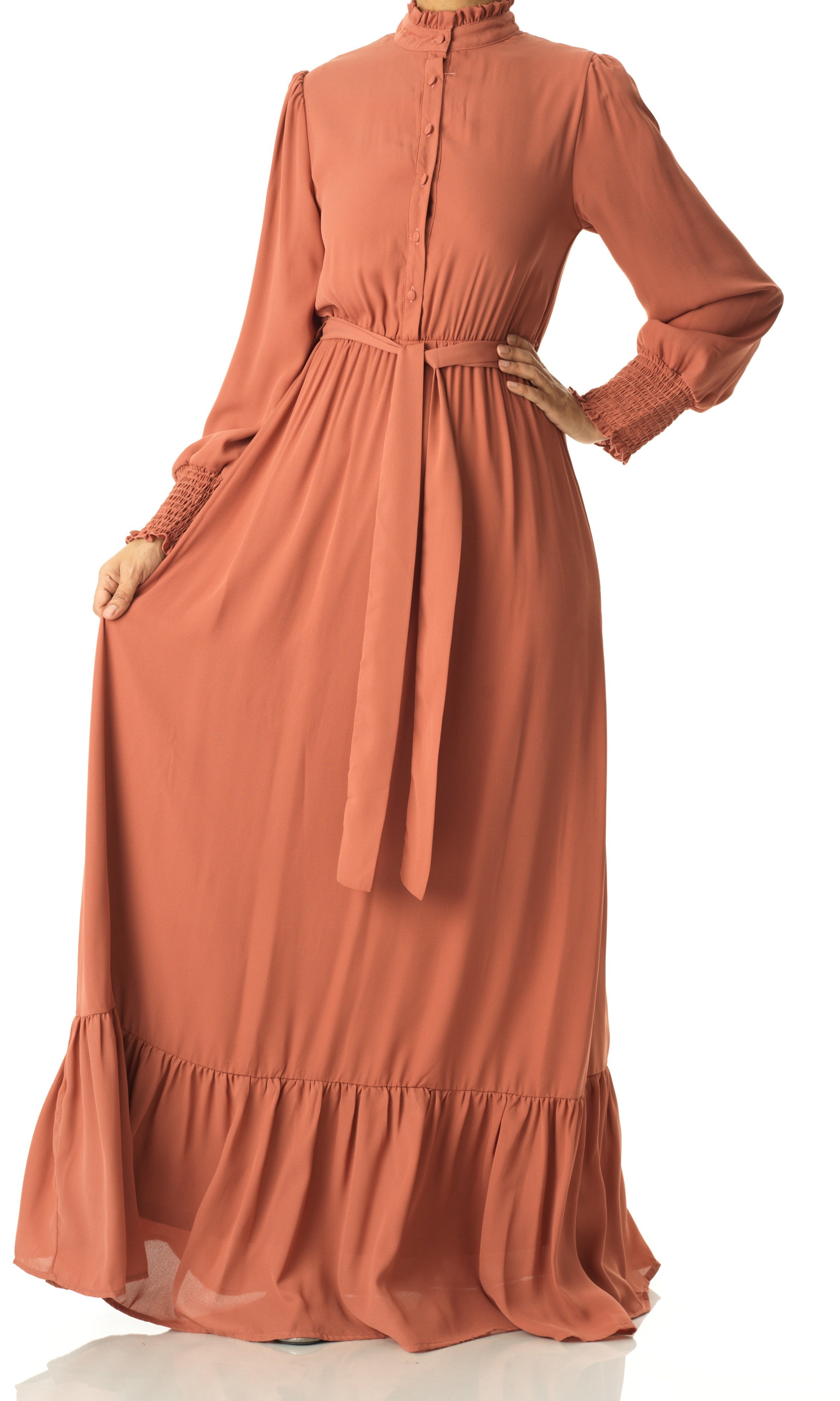 Olivia crepe long sleeve maxi modest dress Kabayare
