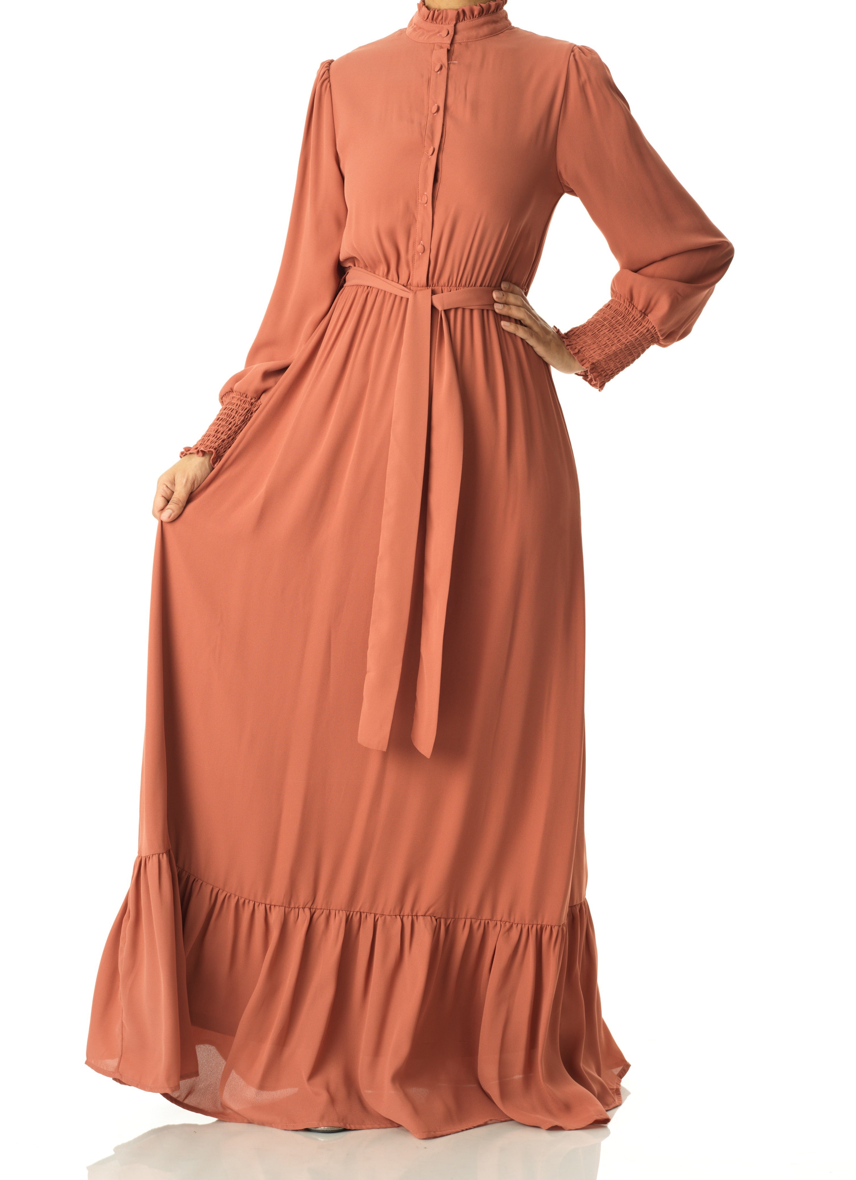 Olivia crepe long sleeve maxi modest dress Kabayare