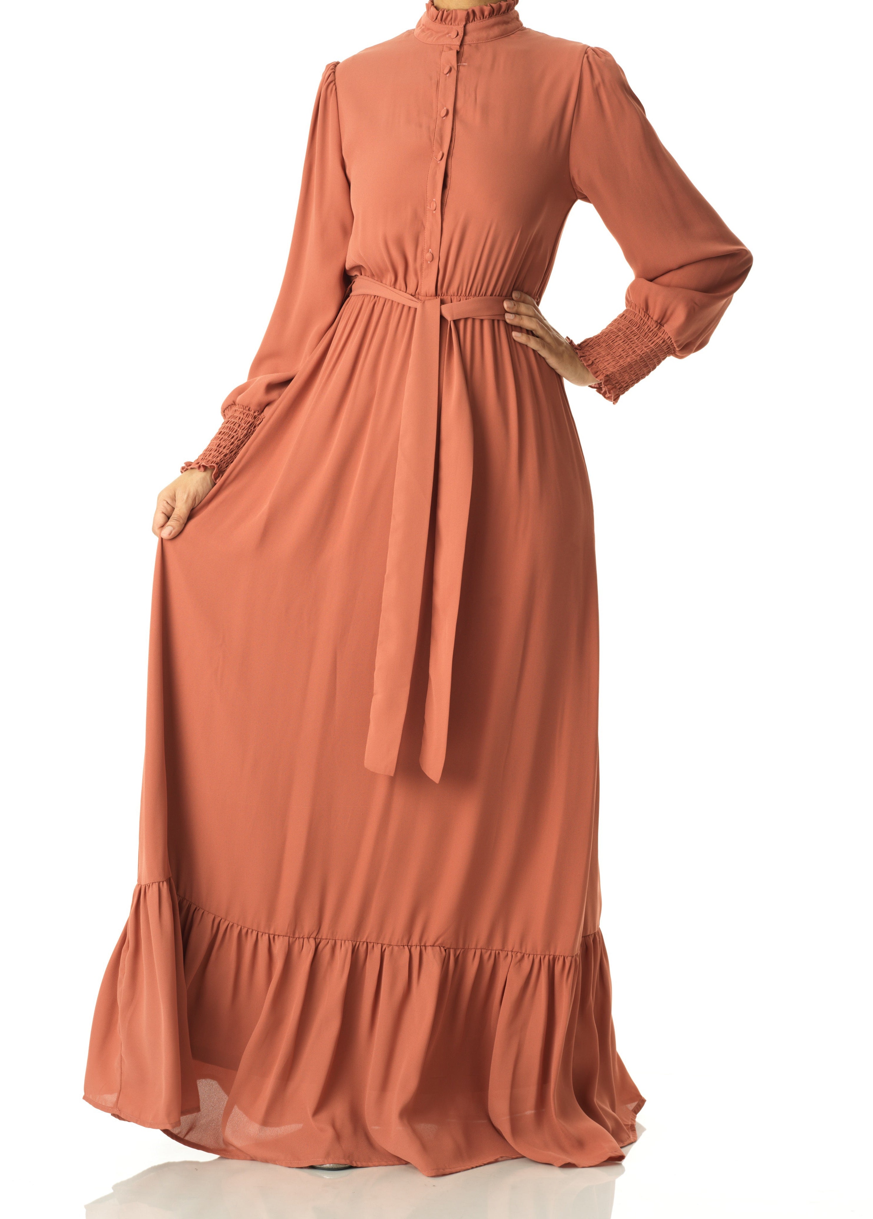 Olivia crepe long sleeve maxi modest dress Kabayare