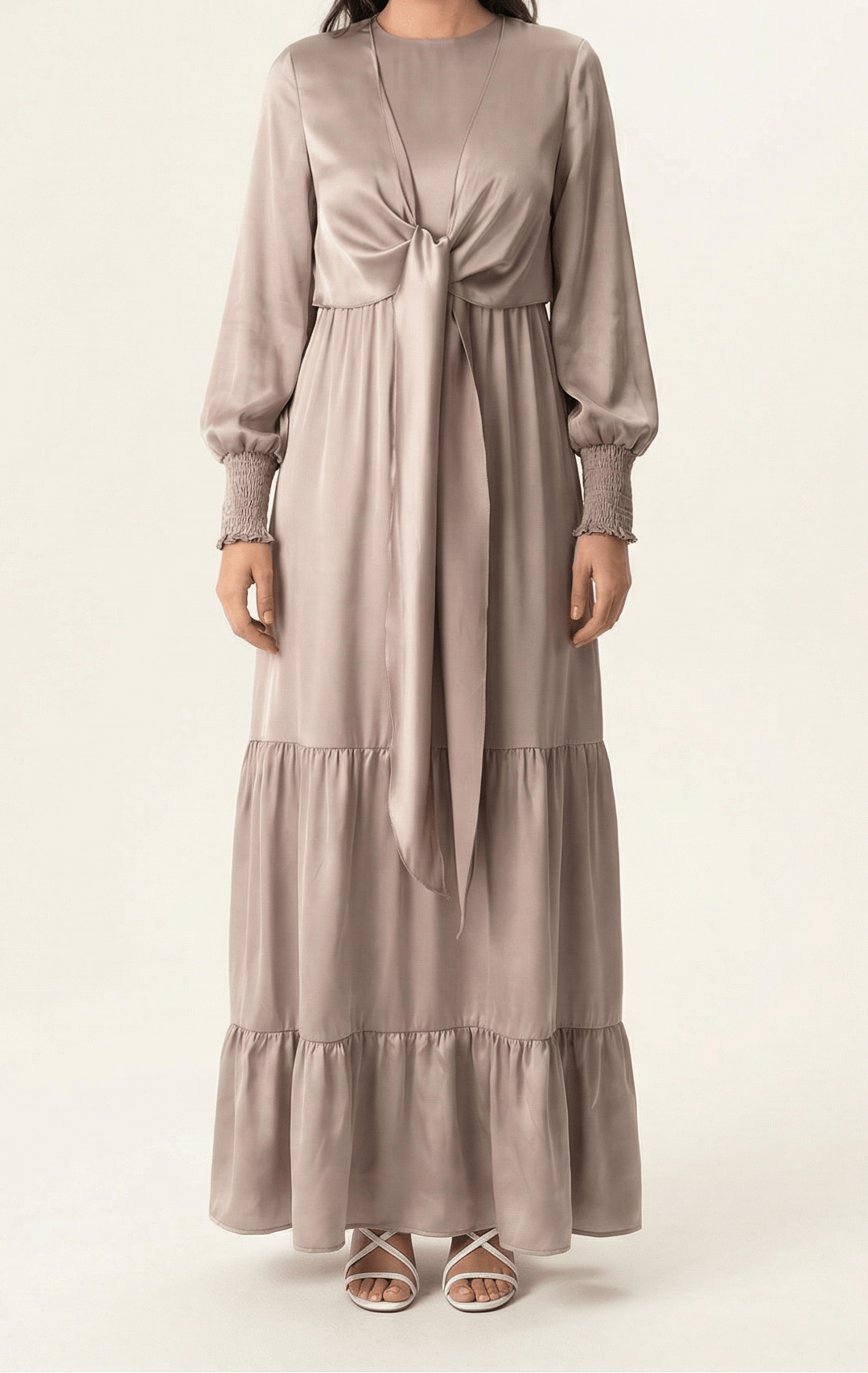 Pastel Dusty rose satin modest maxi dress Kabayare