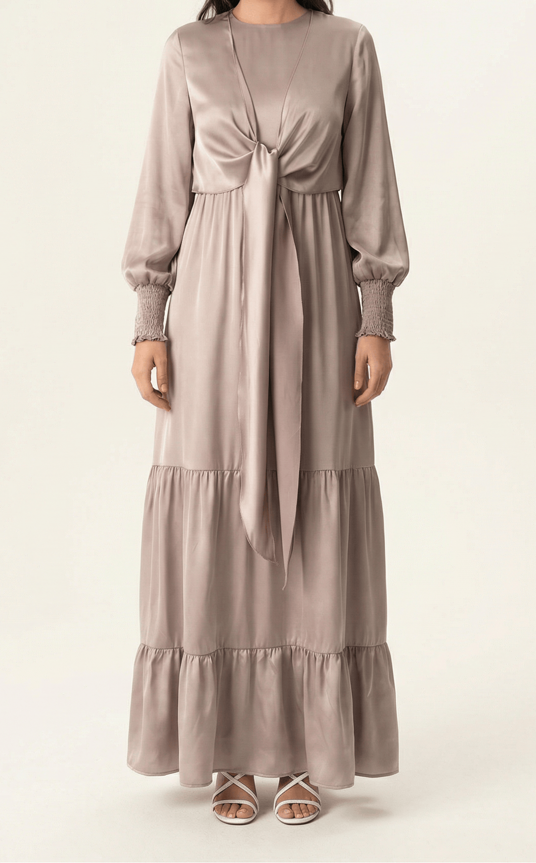 Pastel Dusty rose satin modest maxi dress Kabayare