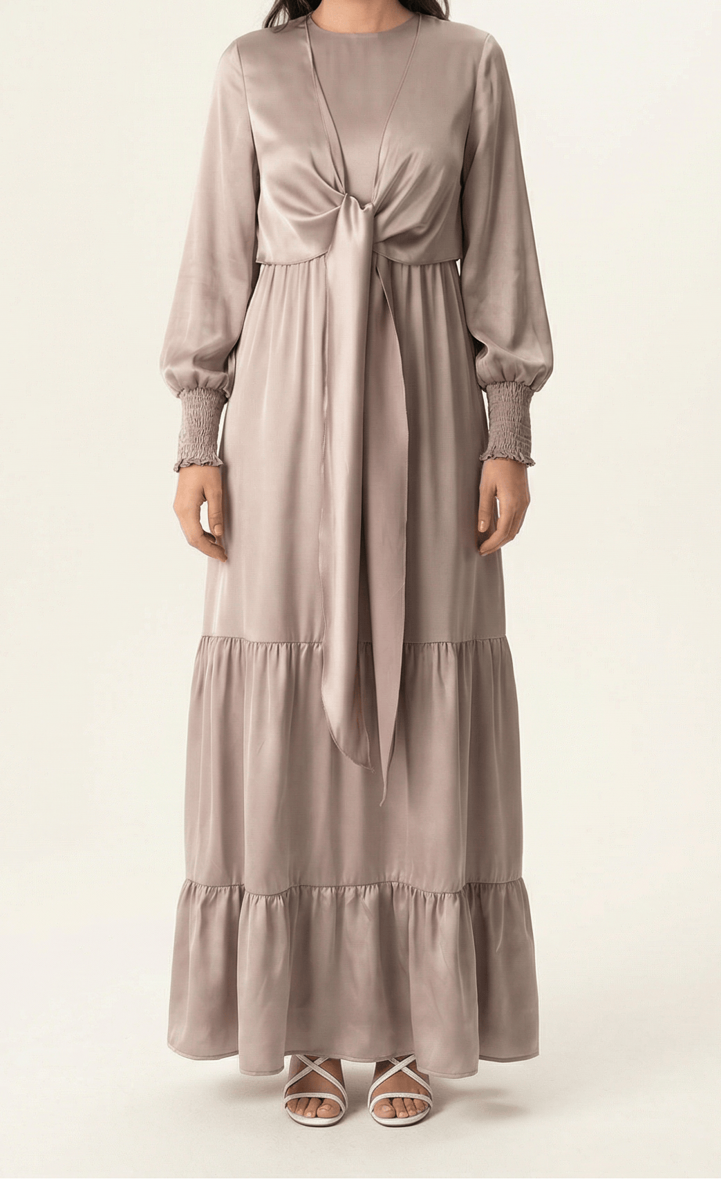 Pastel Dusty rose satin modest maxi dress Kabayare