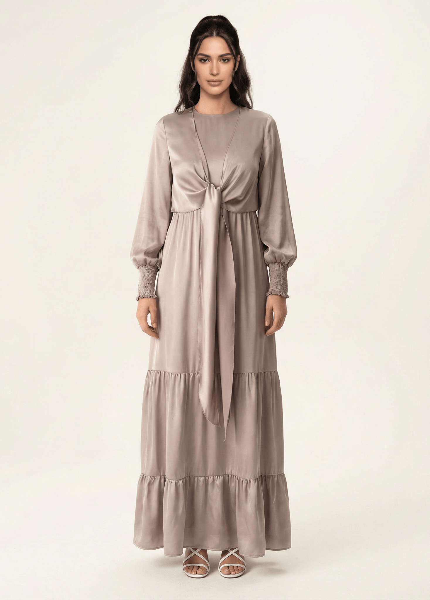 Pastel Dusty rose satin modest maxi dress Kabayare