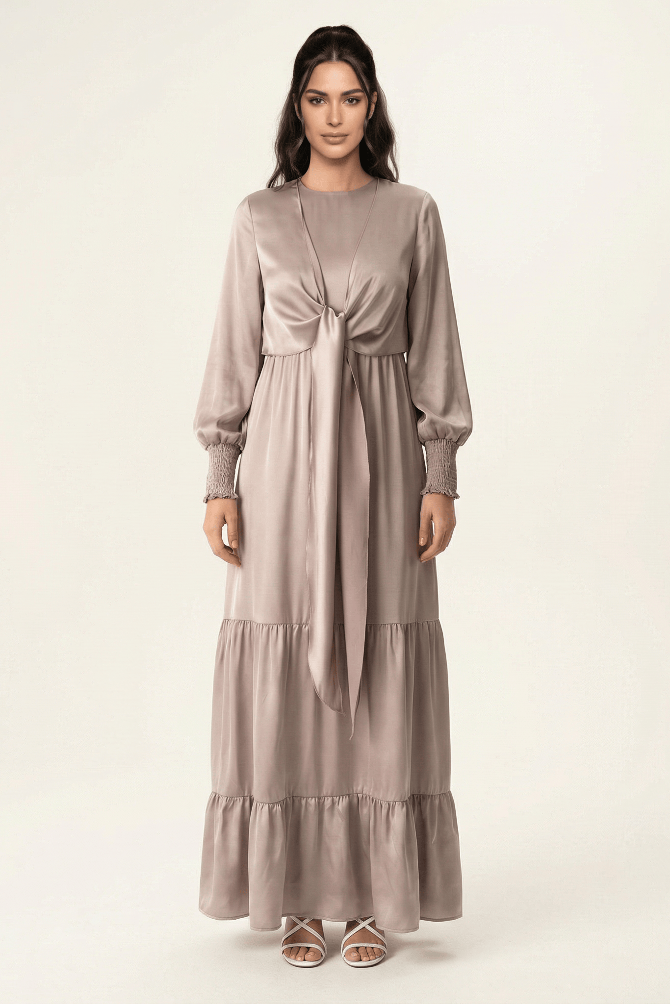 Pastel Dusty rose satin modest maxi dress Kabayare