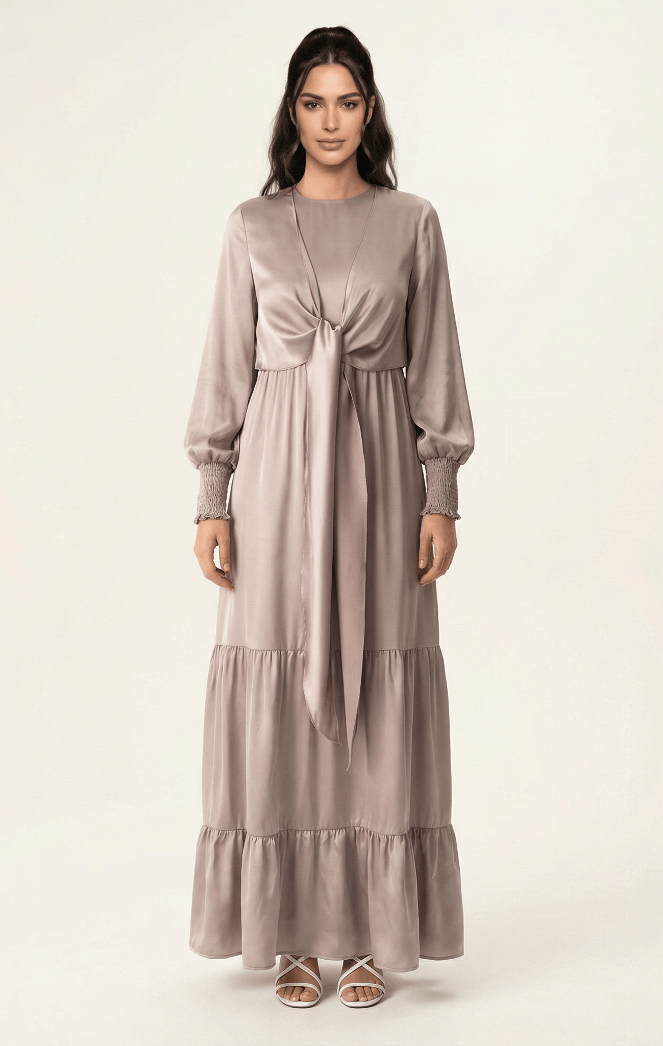 Pastel Dusty rose satin modest maxi dress Kabayare