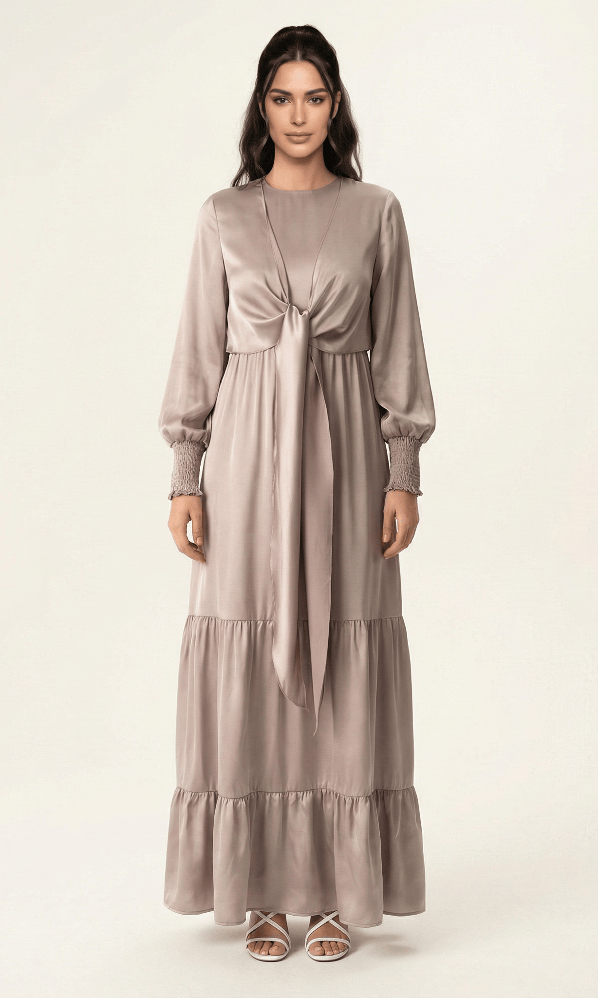 Pastel Dusty rose satin modest maxi dress Kabayare