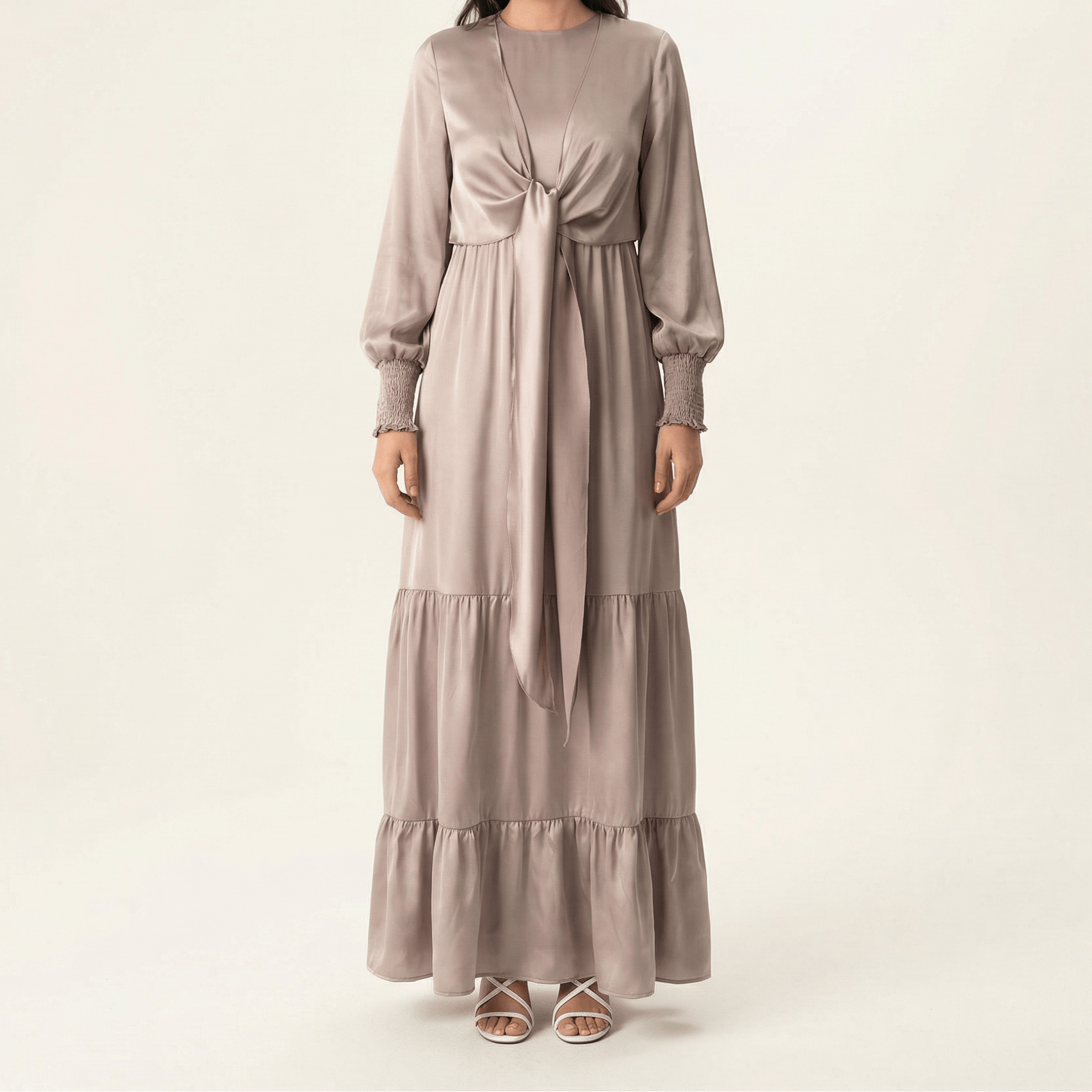 Pastel Dusty rose satin modest maxi dress Kabayare