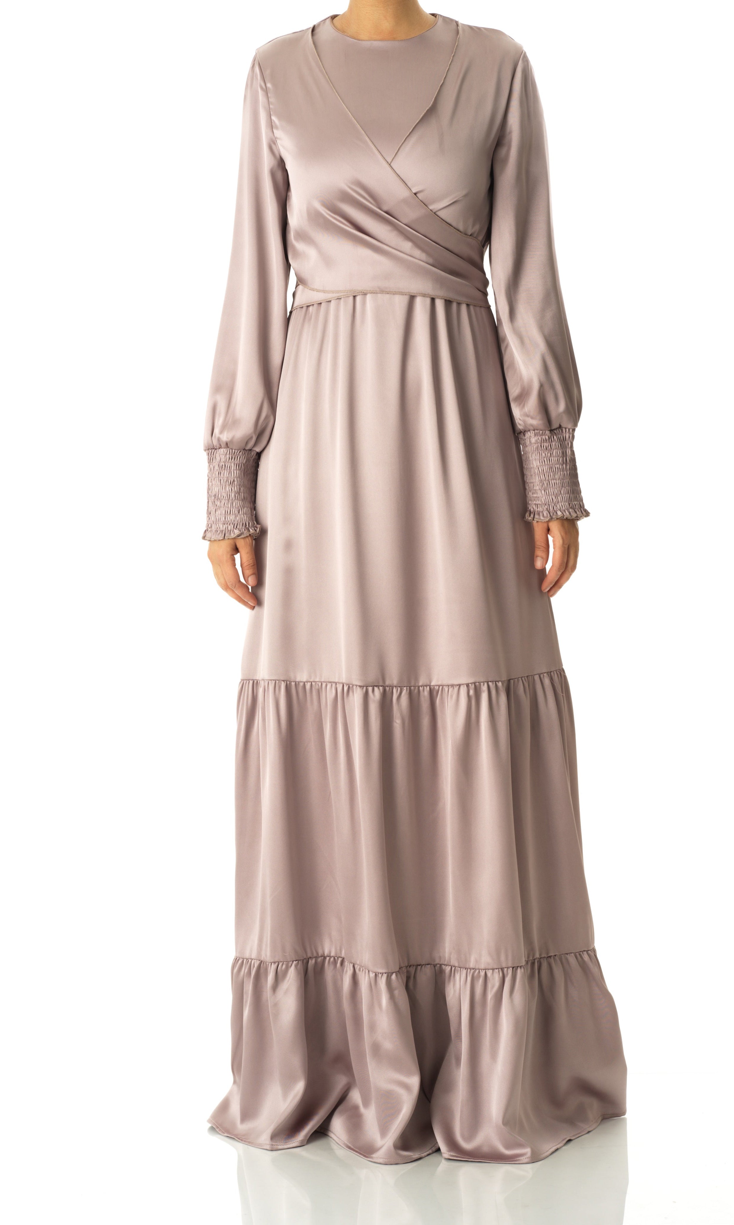 Pastel Dusty rose satin modest maxi dress Kabayare