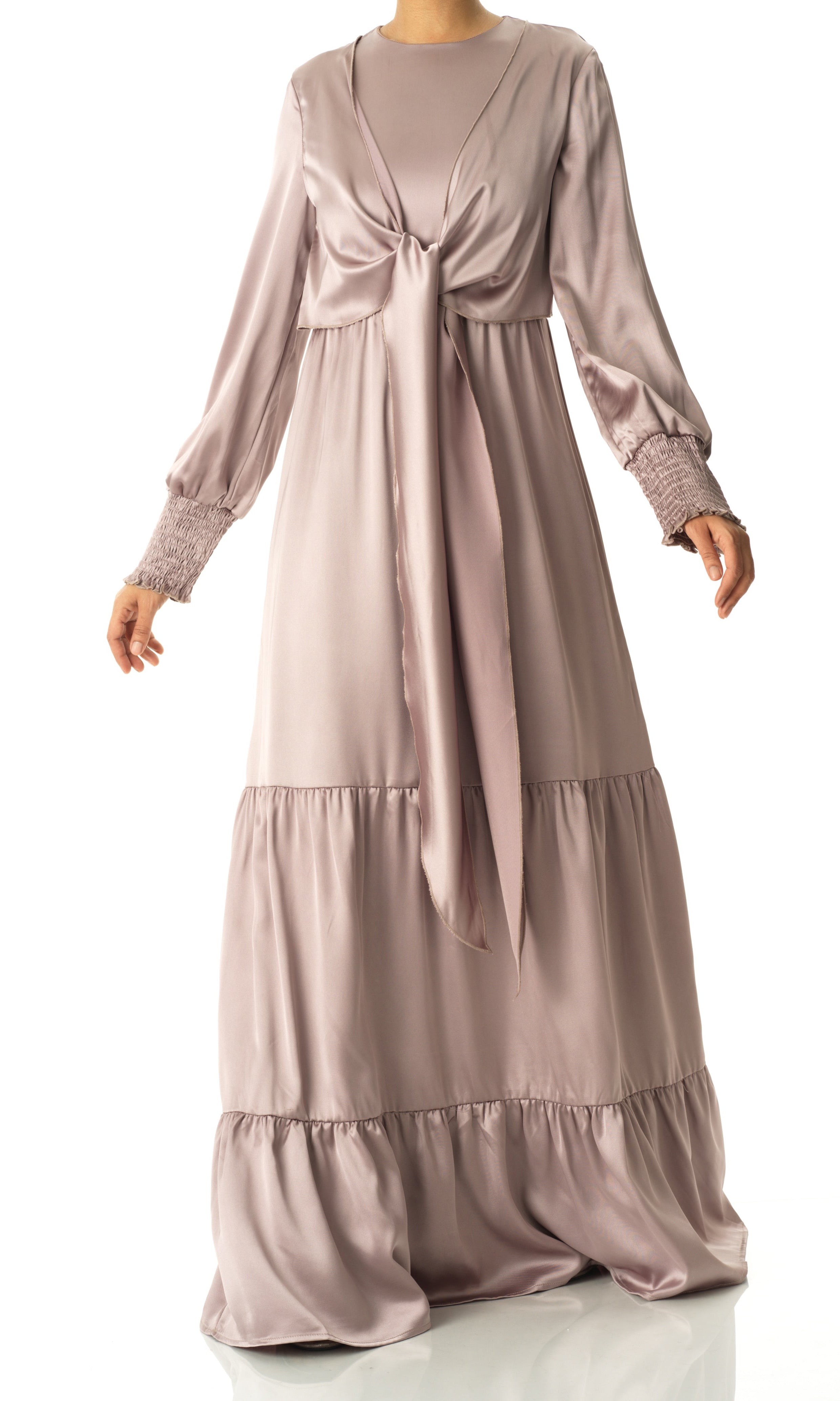 Pastel Dusty rose satin modest maxi dress Kabayare
