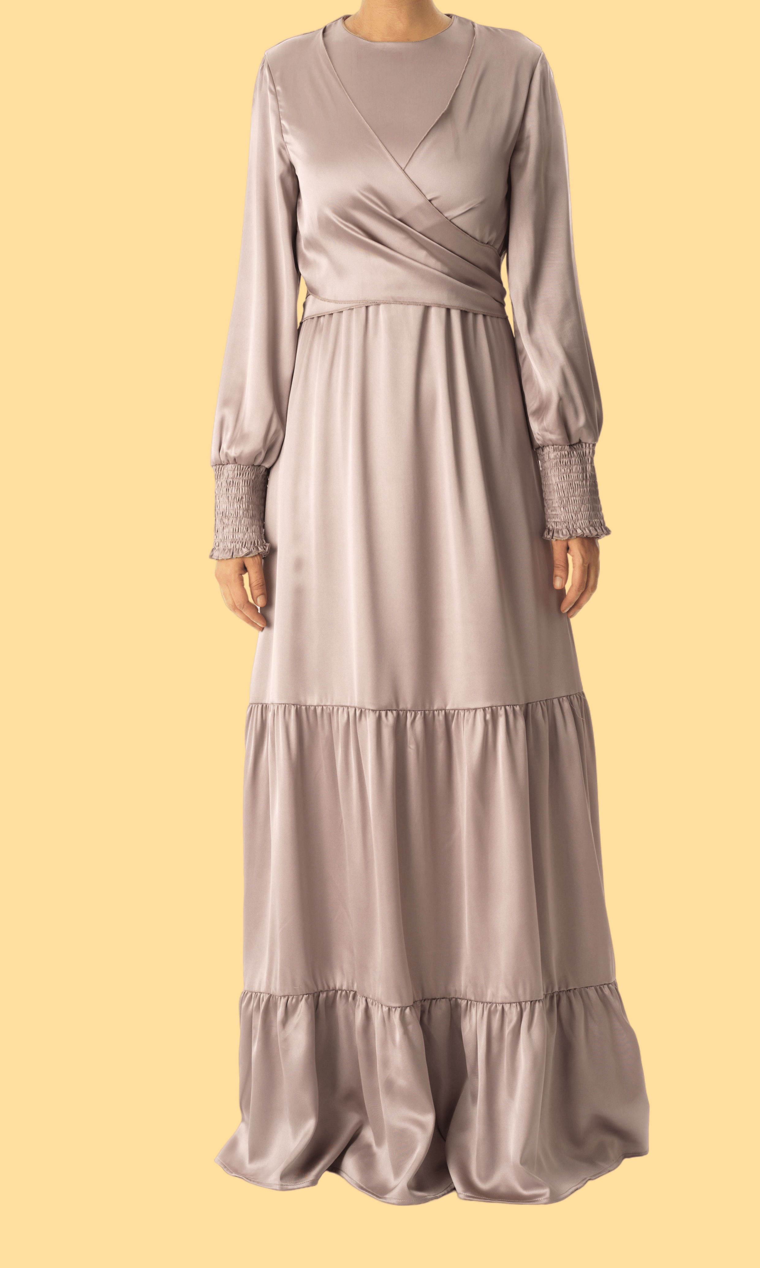 Pastel Dusty rose satin modest maxi dress Kabayare