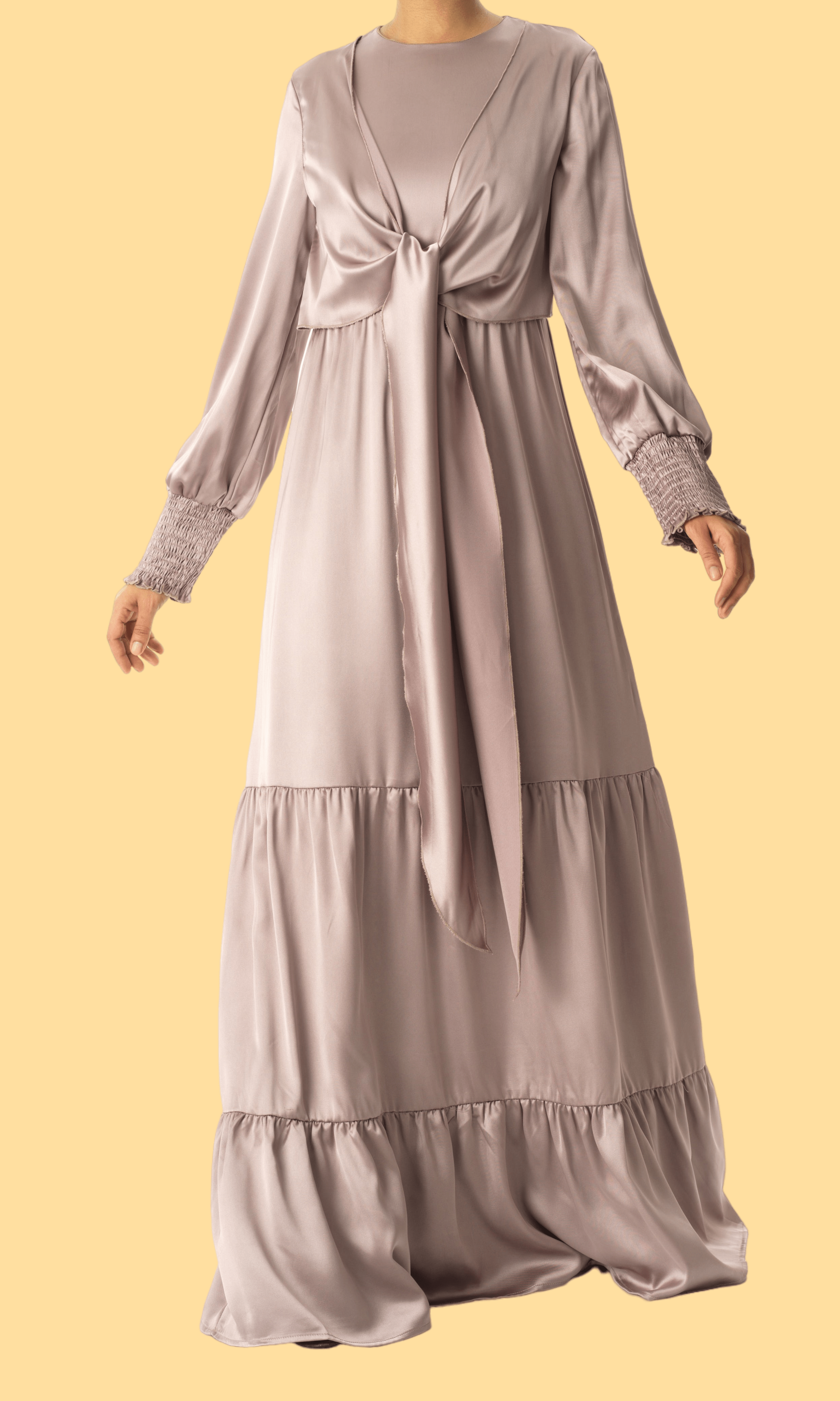 Pastel Dusty rose satin modest maxi dress Kabayare