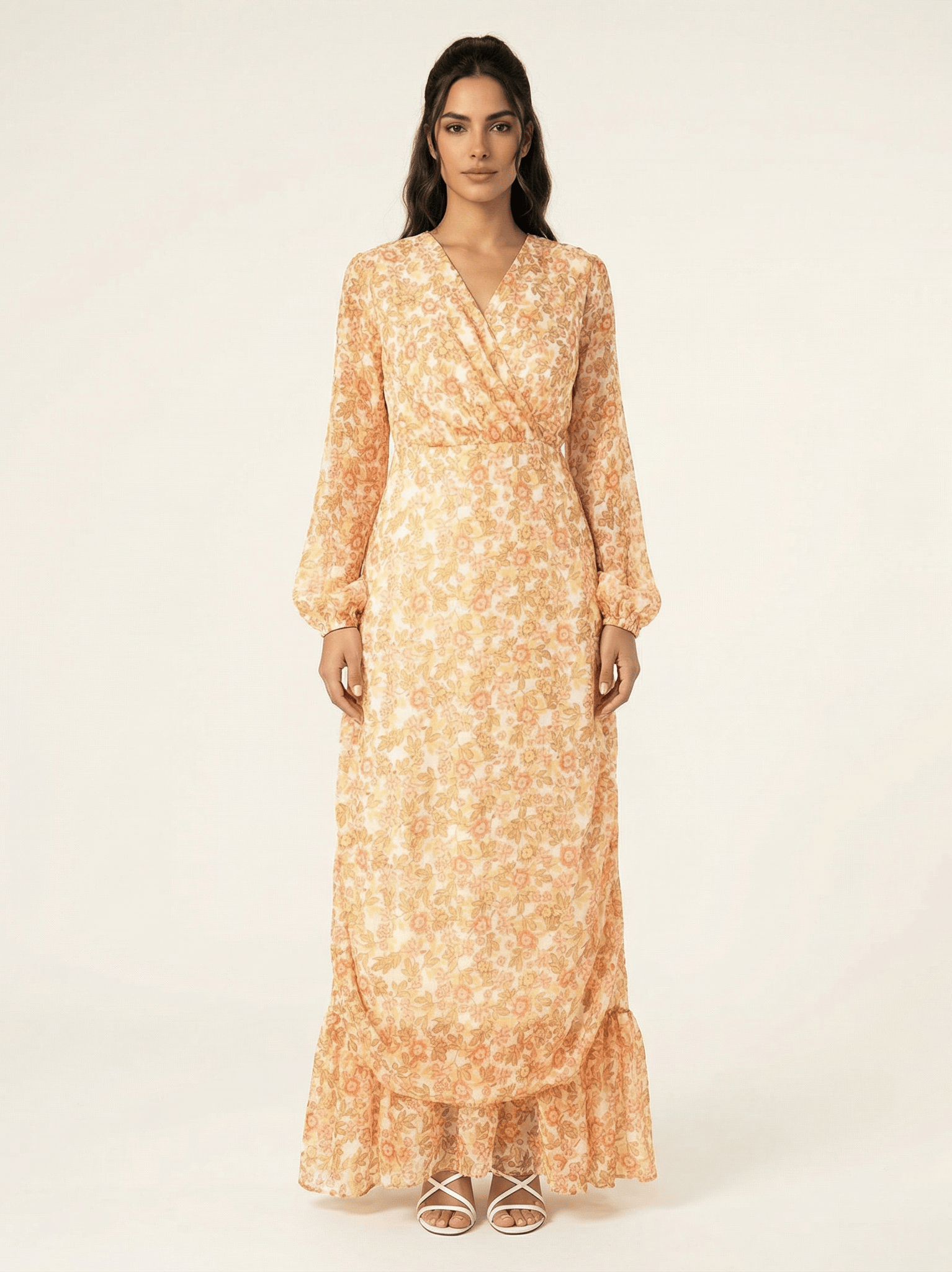 Pastel Floral with hint of gold Petite maxi dress Kabayare