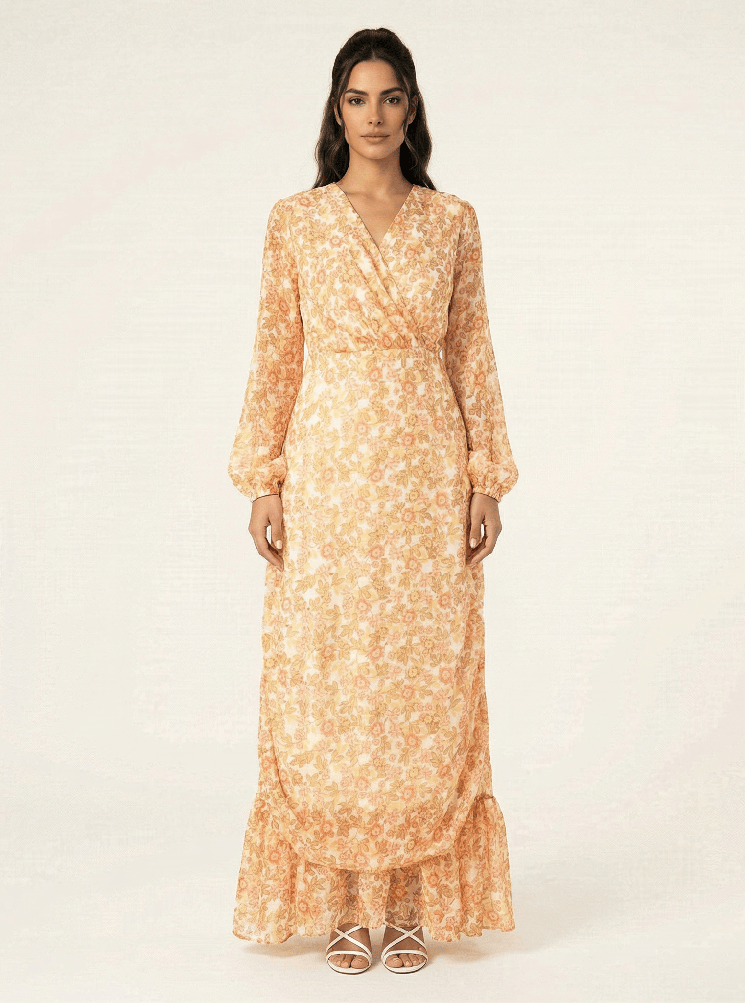 Pastel Floral with hint of gold Petite maxi dress Kabayare