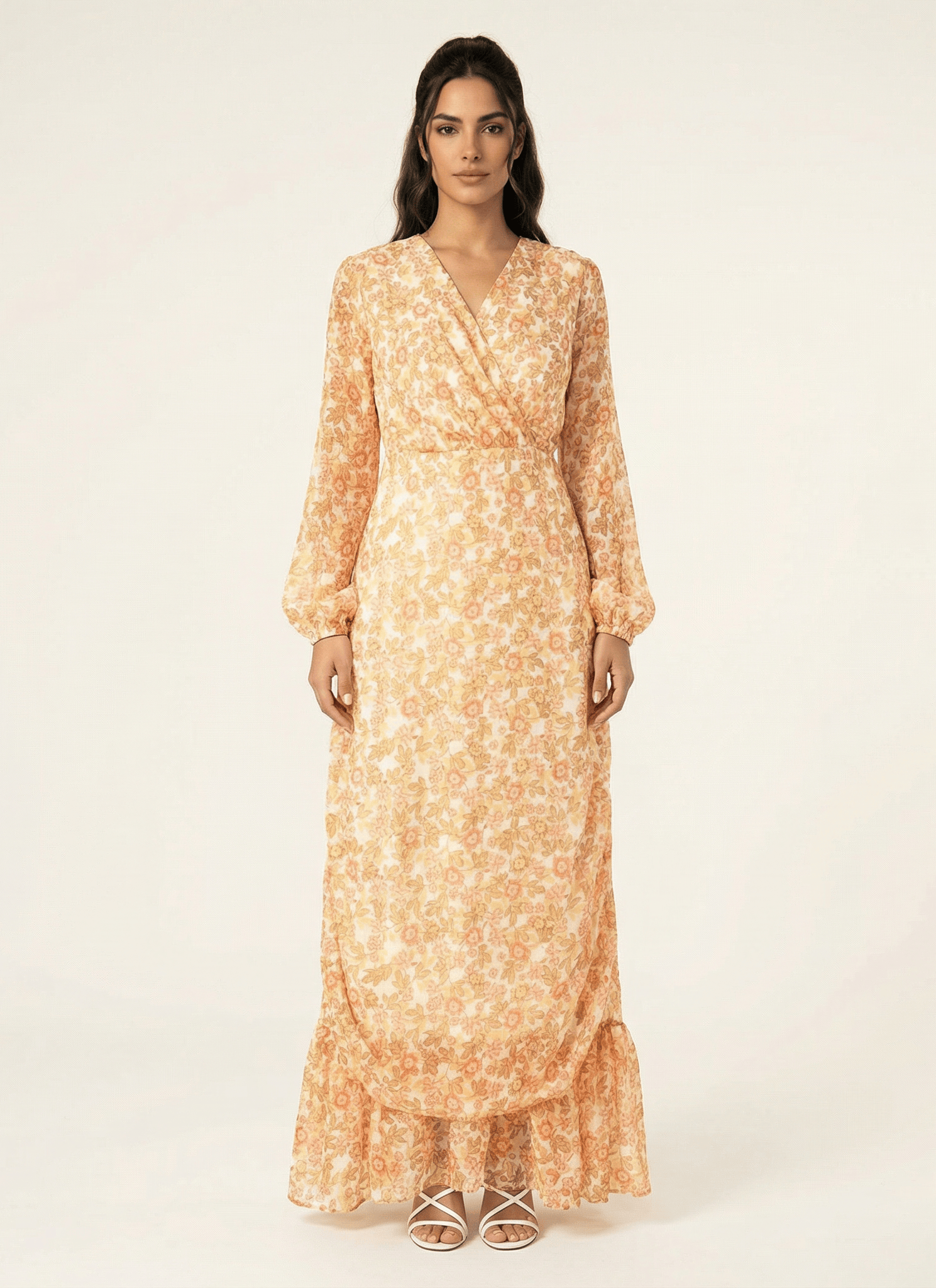 Pastel Floral with hint of gold Petite maxi dress Kabayare