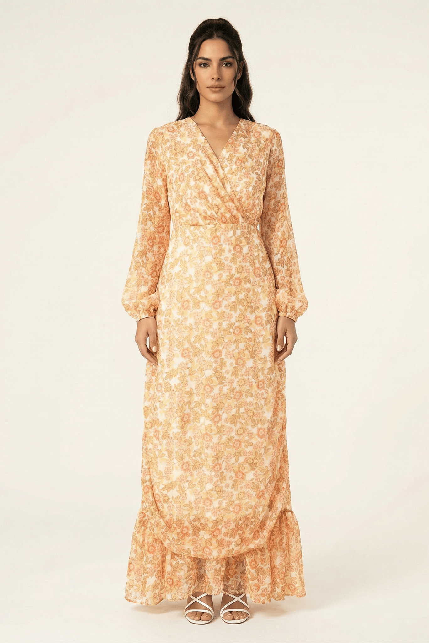 Pastel Floral with hint of gold Petite maxi dress Kabayare