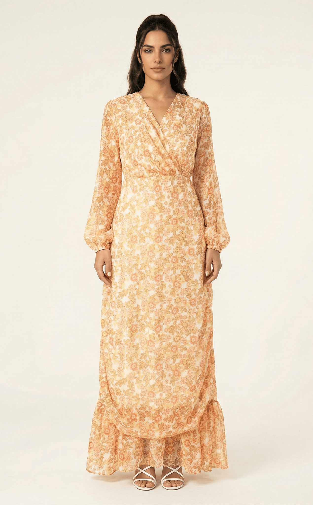 Pastel Floral with hint of gold Petite maxi dress Kabayare