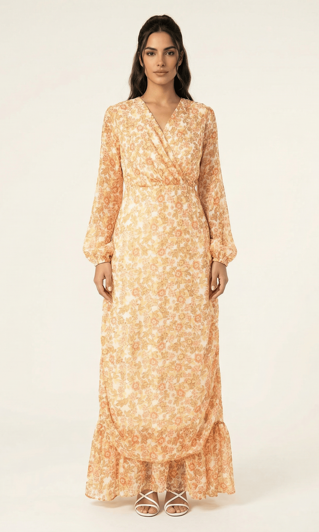 Pastel Floral with hint of gold Petite maxi dress Kabayare