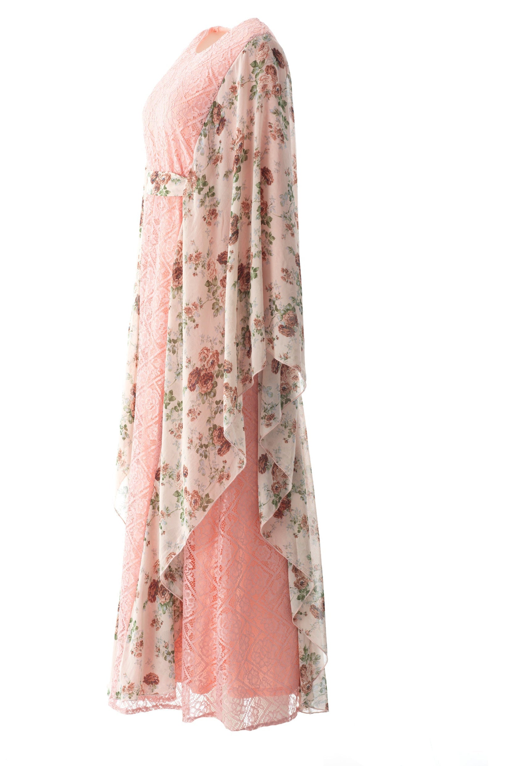 Pastel Pink floral butterfly Chiffon Kaftan abaya Kabayare