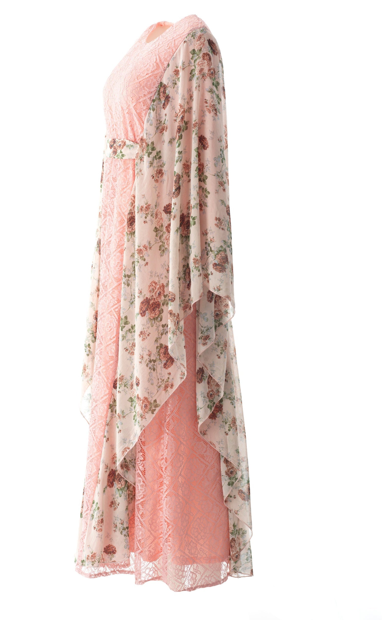 Pastel Pink floral butterfly Chiffon Kaftan abaya Kabayare