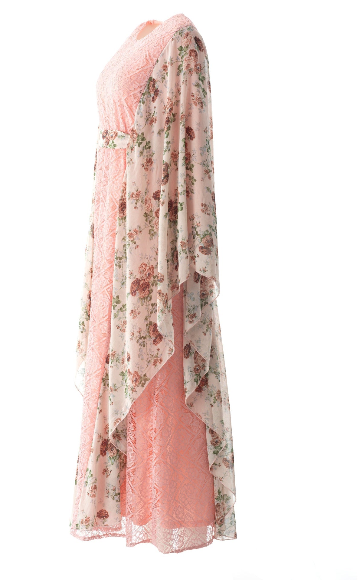Pastel Pink floral butterfly Chiffon Kaftan abaya Kabayare
