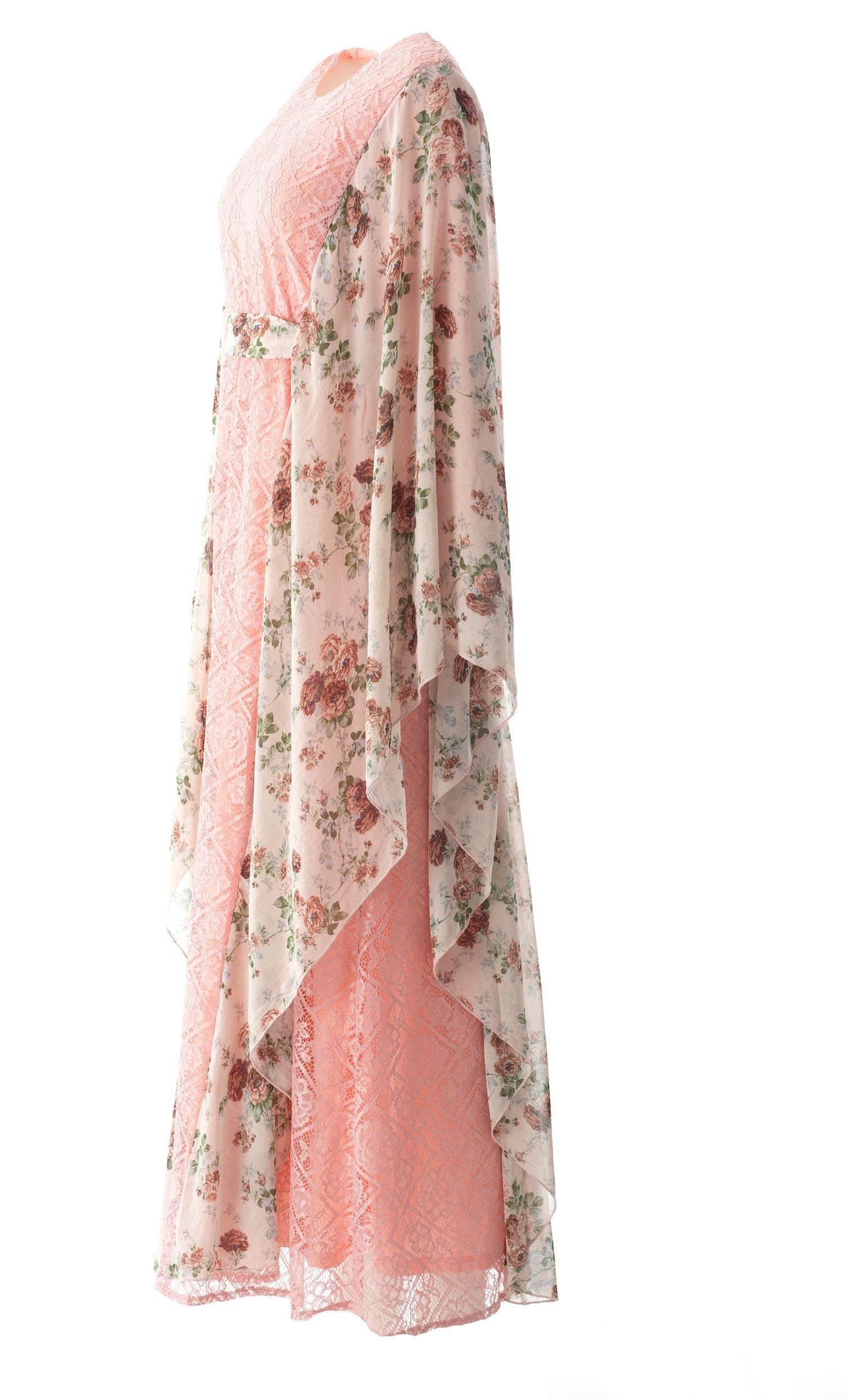 Pastel Pink floral butterfly Chiffon Kaftan abaya Kabayare
