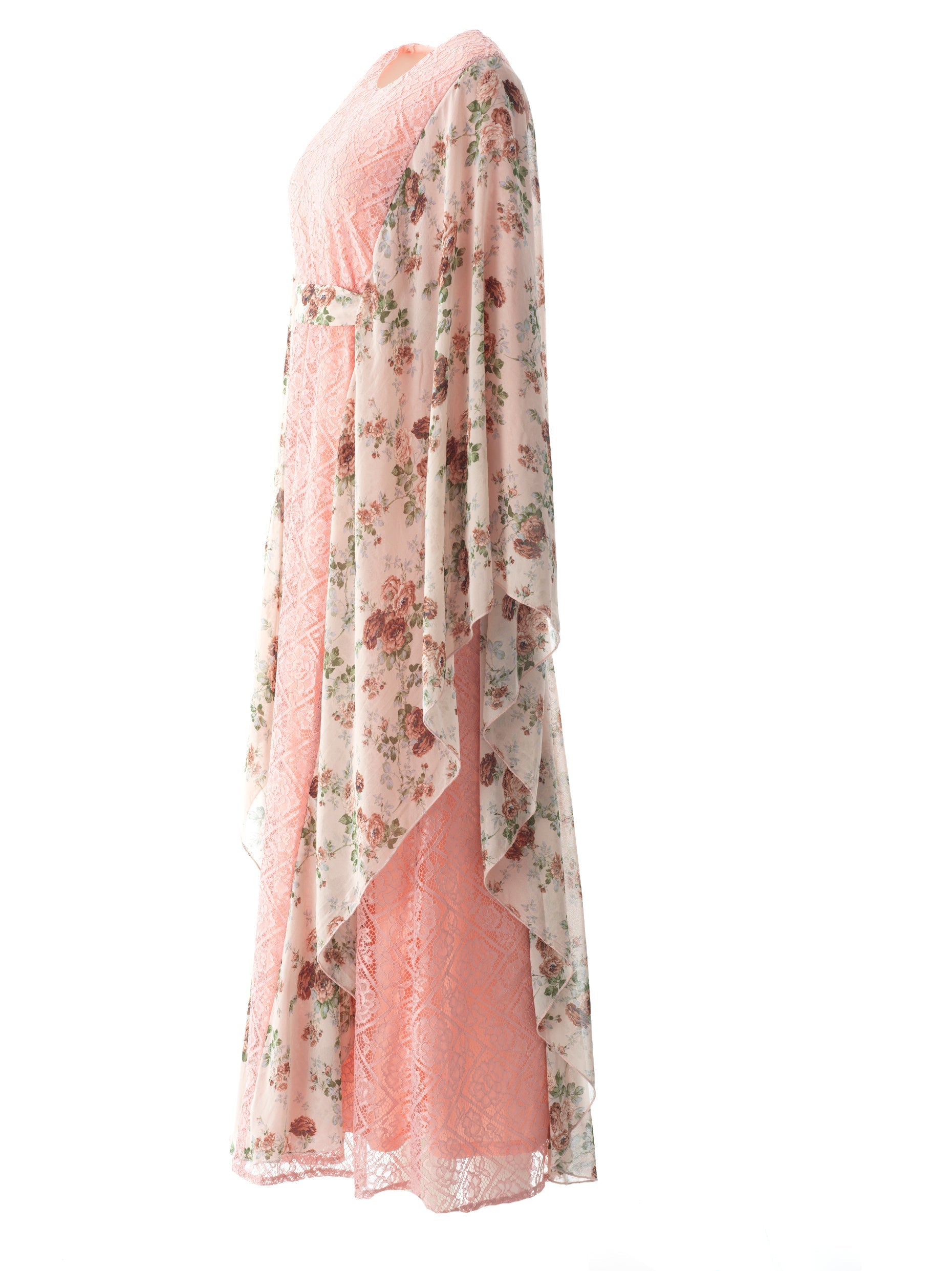 Pastel Pink floral butterfly Chiffon Kaftan abaya Kabayare