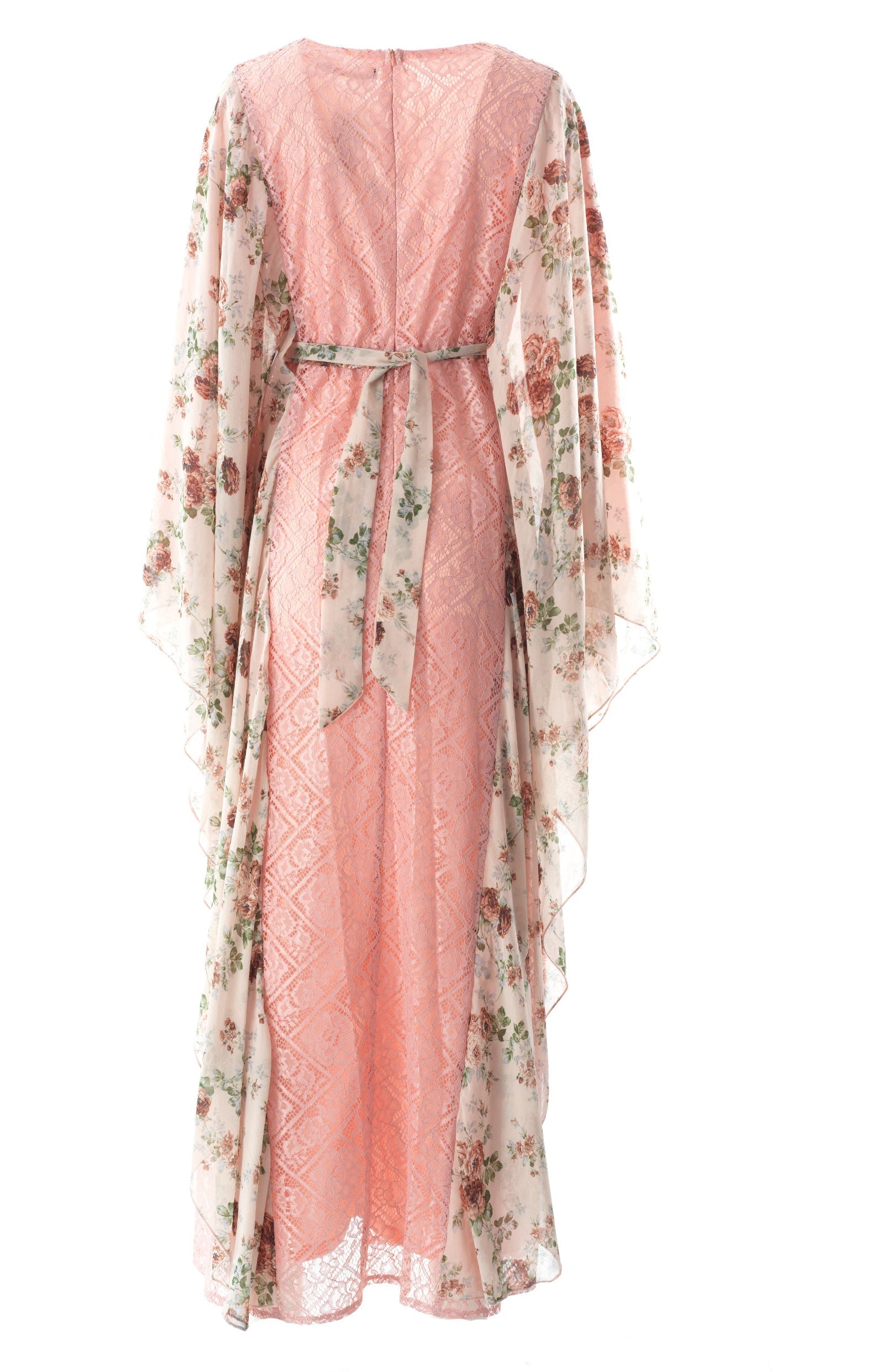 Pastel Pink floral butterfly Chiffon Kaftan abaya Kabayare