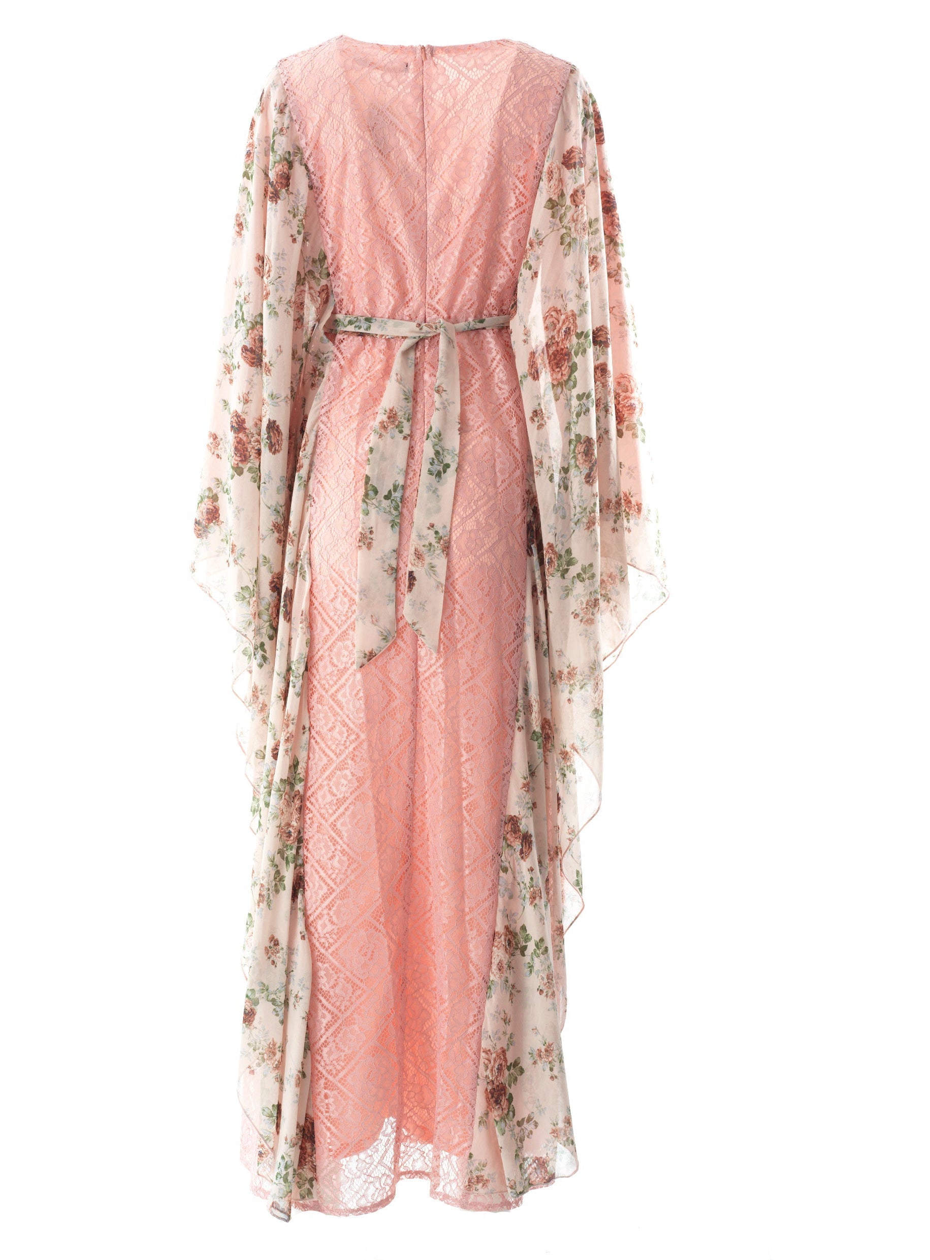 Pastel Pink floral butterfly Chiffon Kaftan abaya Kabayare