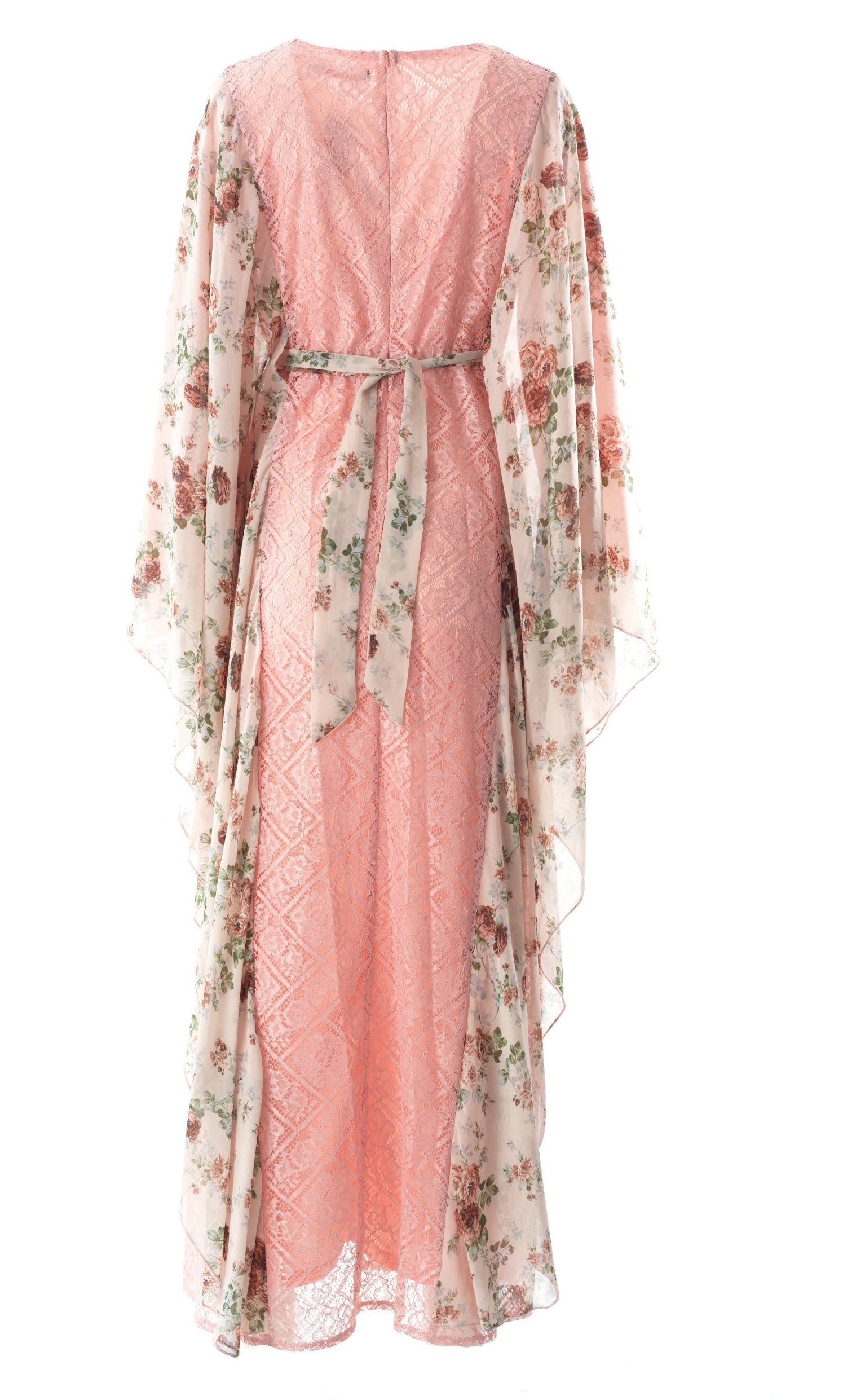 Pastel Pink floral butterfly Chiffon Kaftan abaya Kabayare