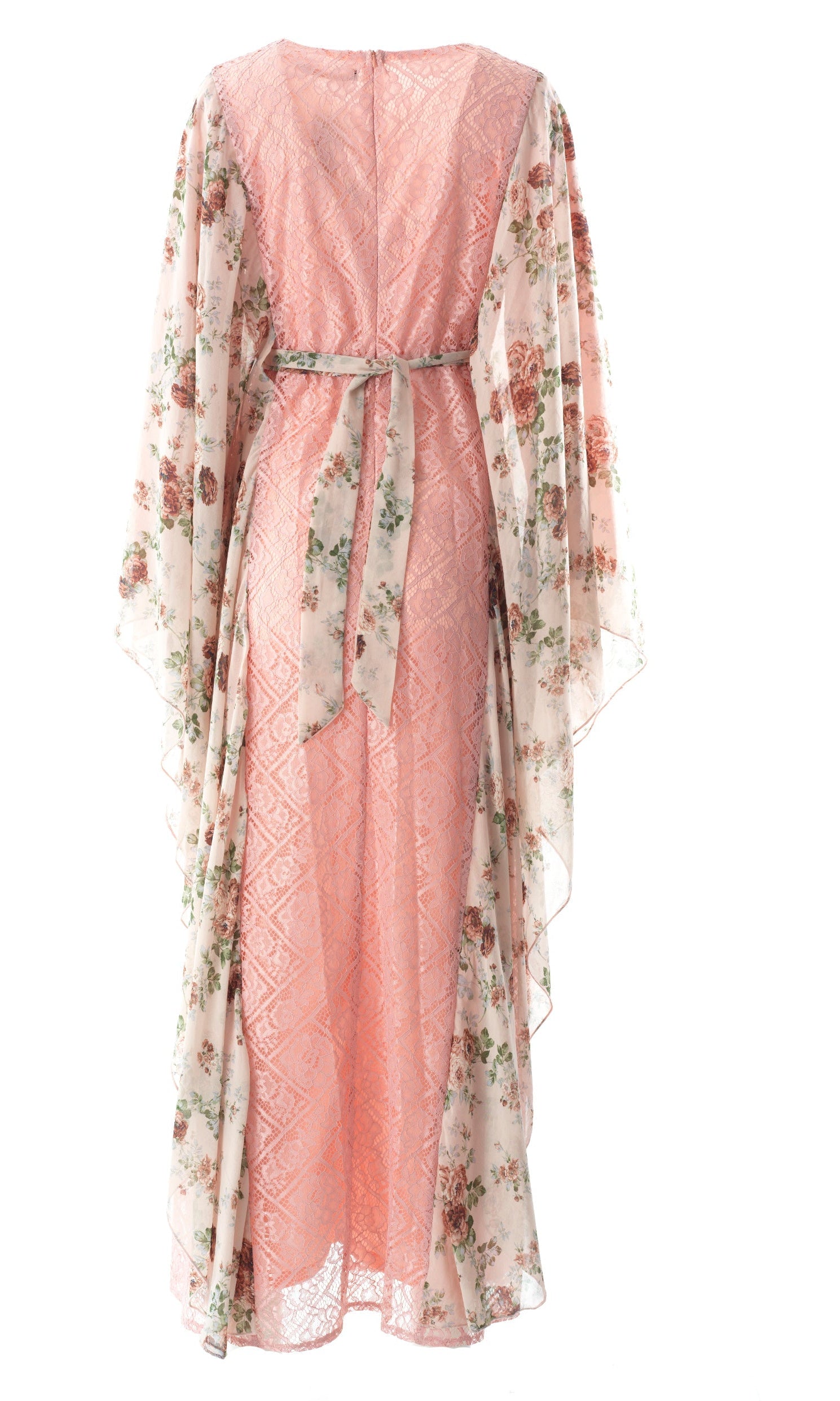 Pastel Pink floral butterfly Chiffon Kaftan abaya Kabayare