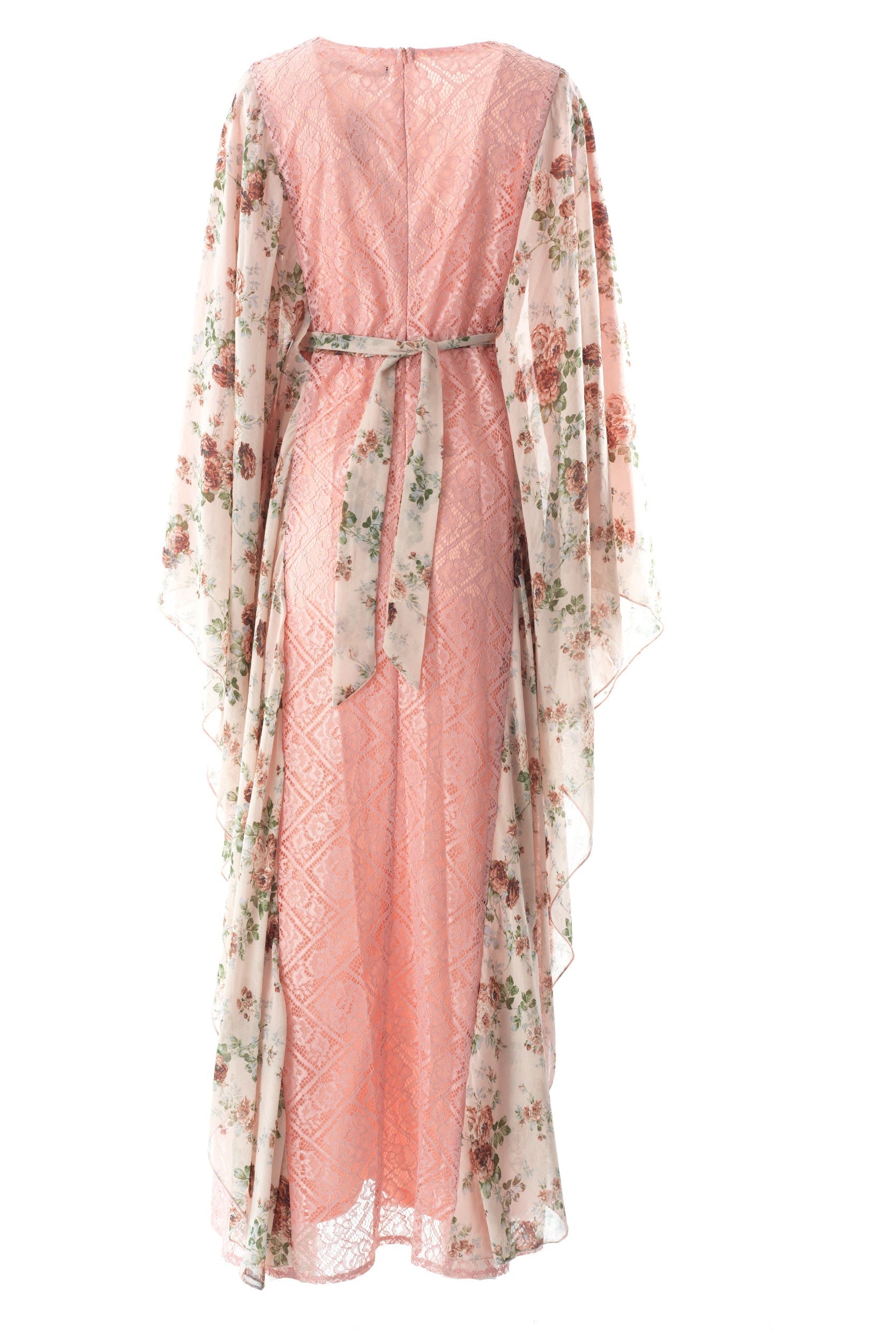 Pastel Pink floral butterfly Chiffon Kaftan abaya Kabayare